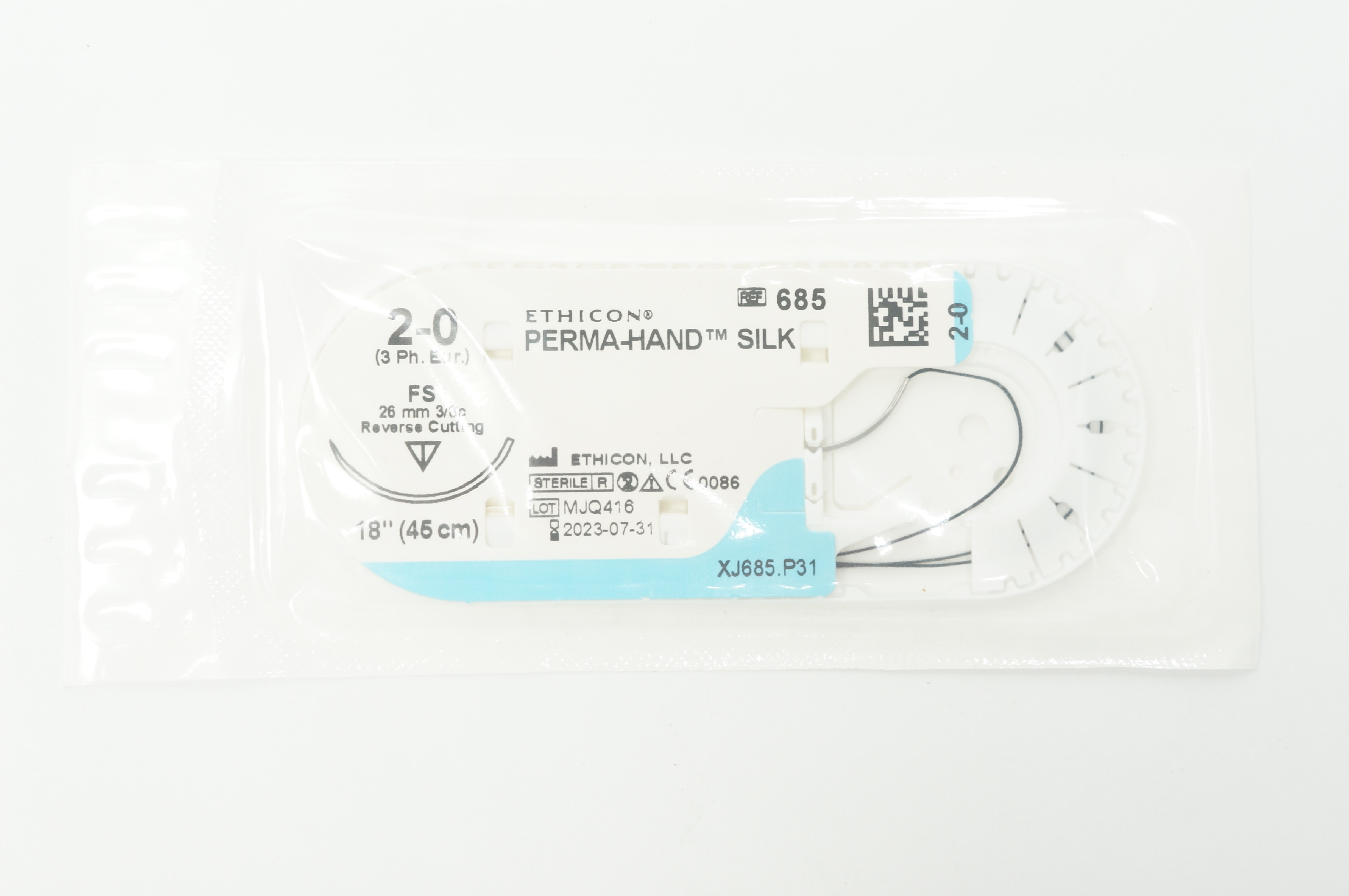Ethicon 685 2-0 Perma-Hand Silk Stre FS 26mm 3/8c Reverse Cutting, 18inch (x)