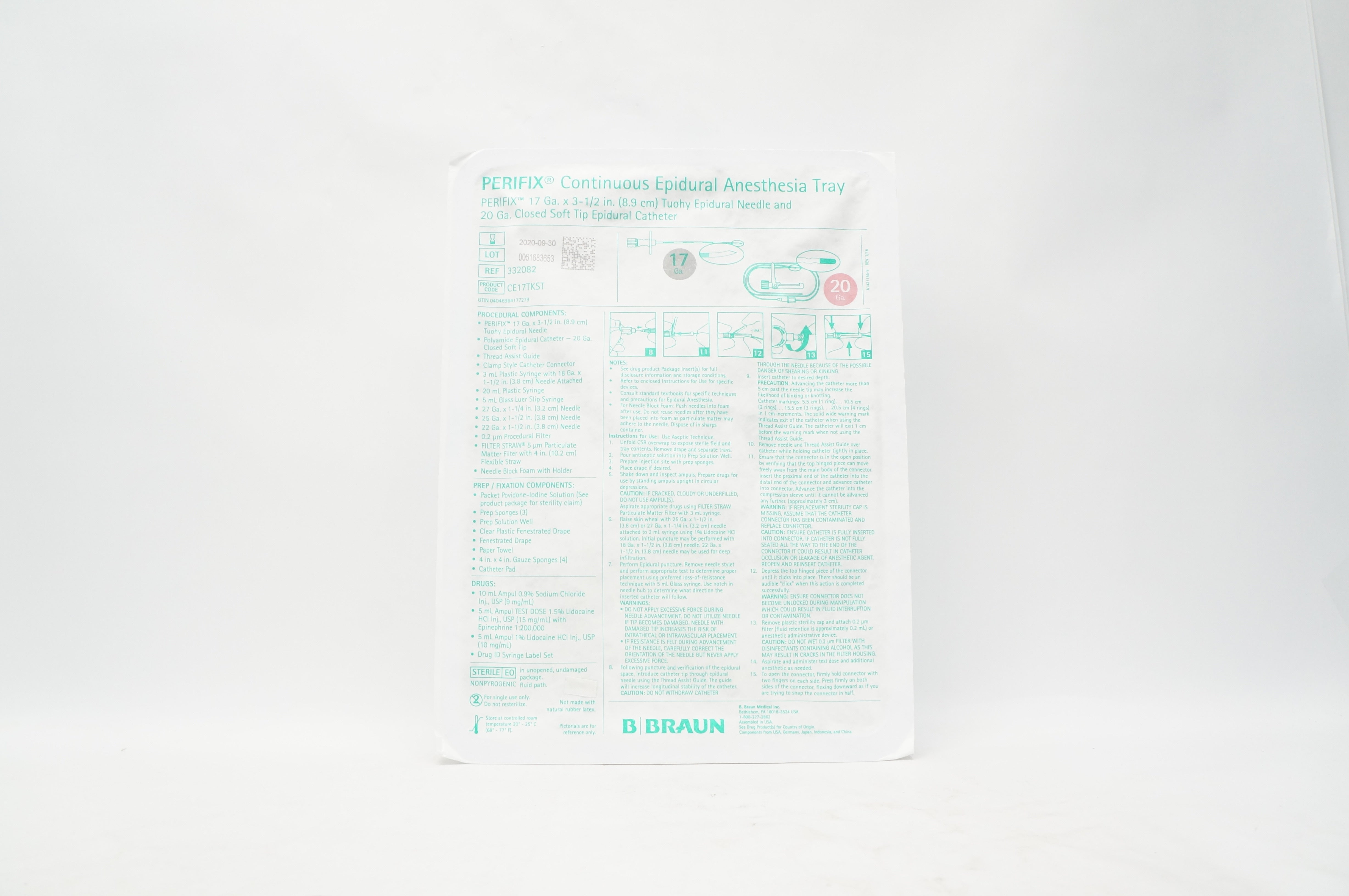 Braun 332082 Perifix Continuous Epidural Anesthesia Tray 17Ga x 3-1/2inch (x)