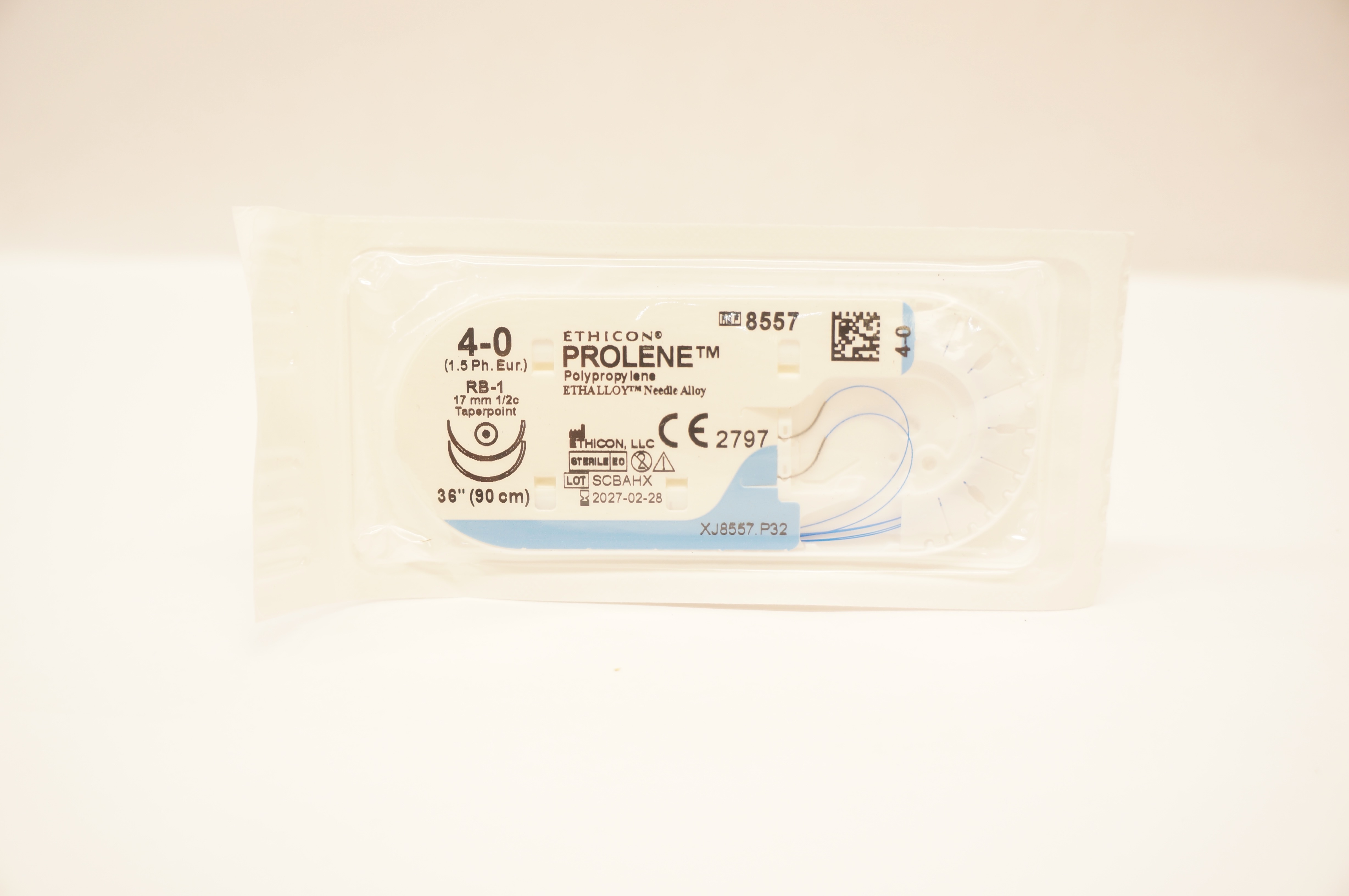 Ethicon 8557 4-0 PROLENE Polypropylene Stre RB-1 17mm 1/2c Taperpoint, 36inch