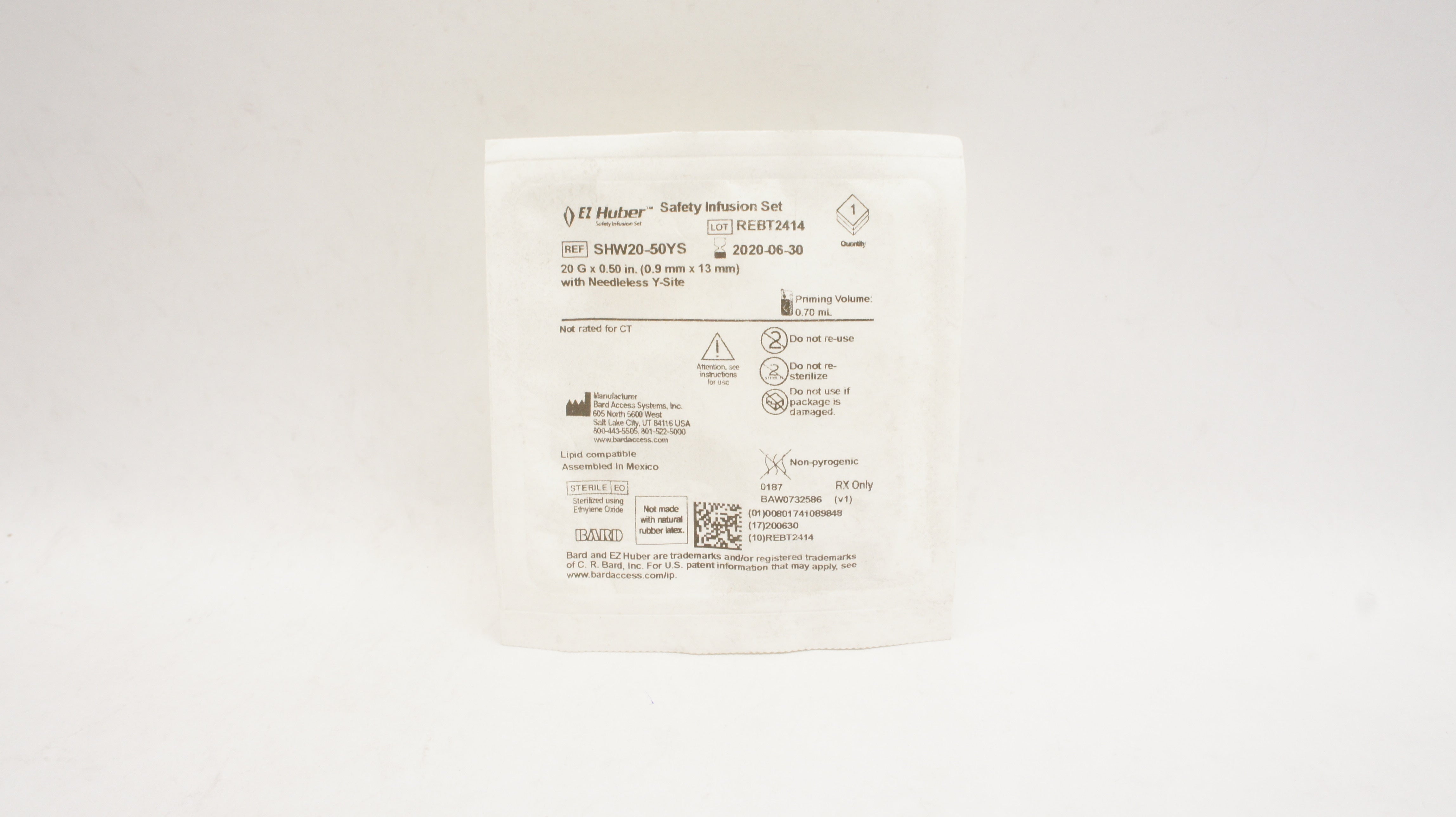 Bard SHW20-50YS EZ Huber Safety Infusion Set 20G x 0.50inch (x)