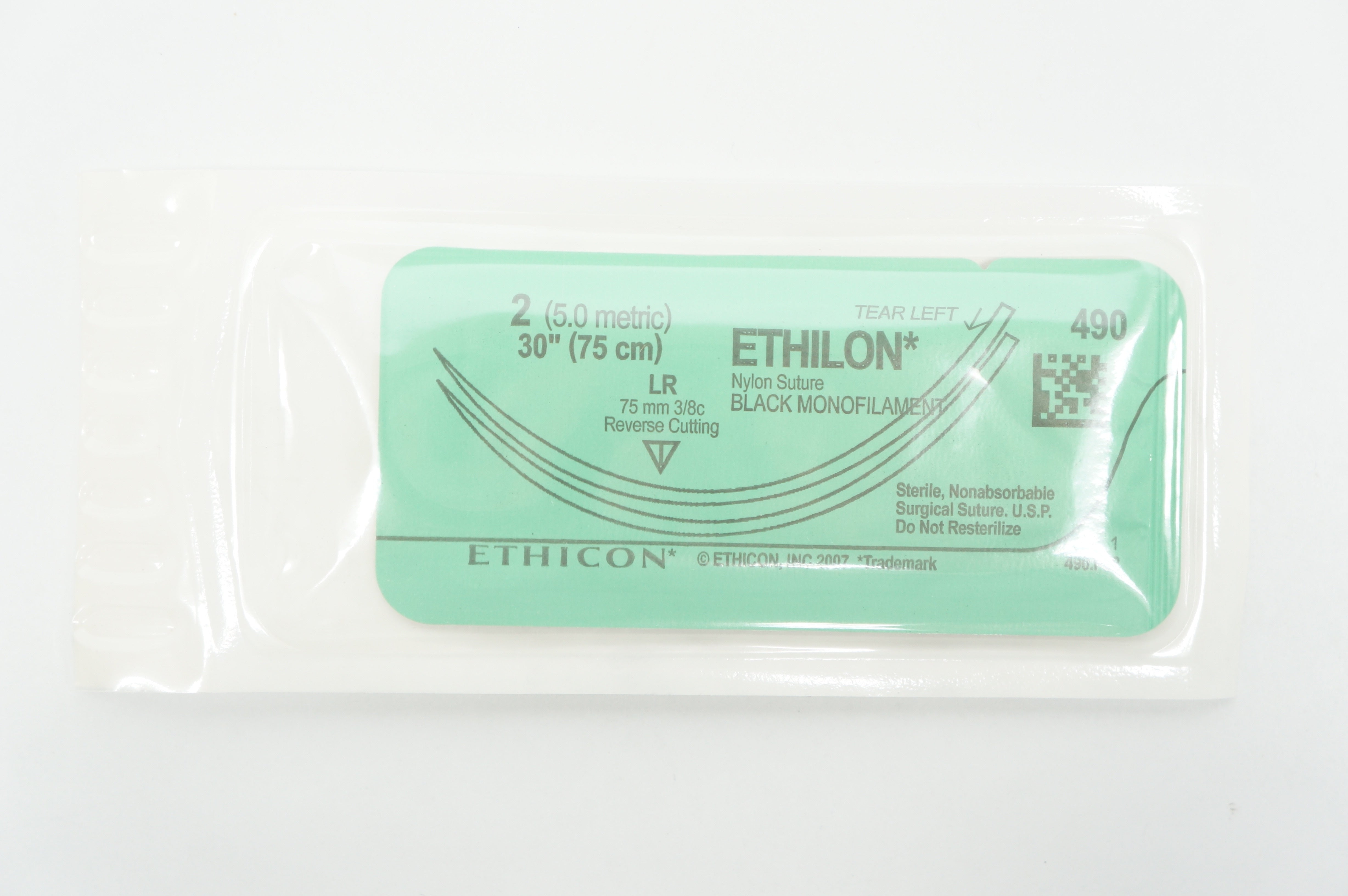 Ethicon 490 2 Nylon Stre. Black Monofilament, 30in. Reverse Cutting 75mm