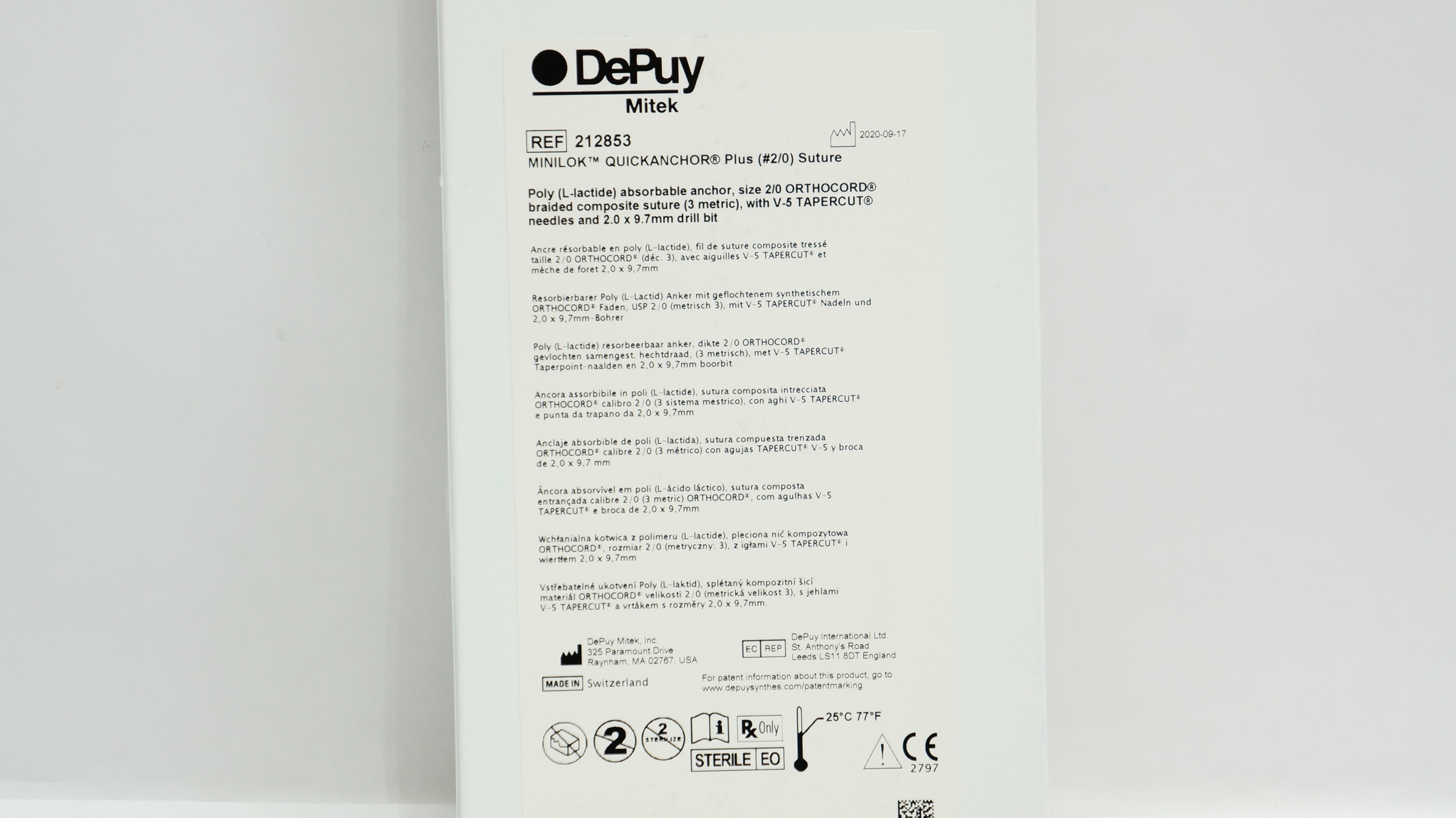 DePuy 212853 Minilok Quickanchor Plus Suture #2/0 (x)