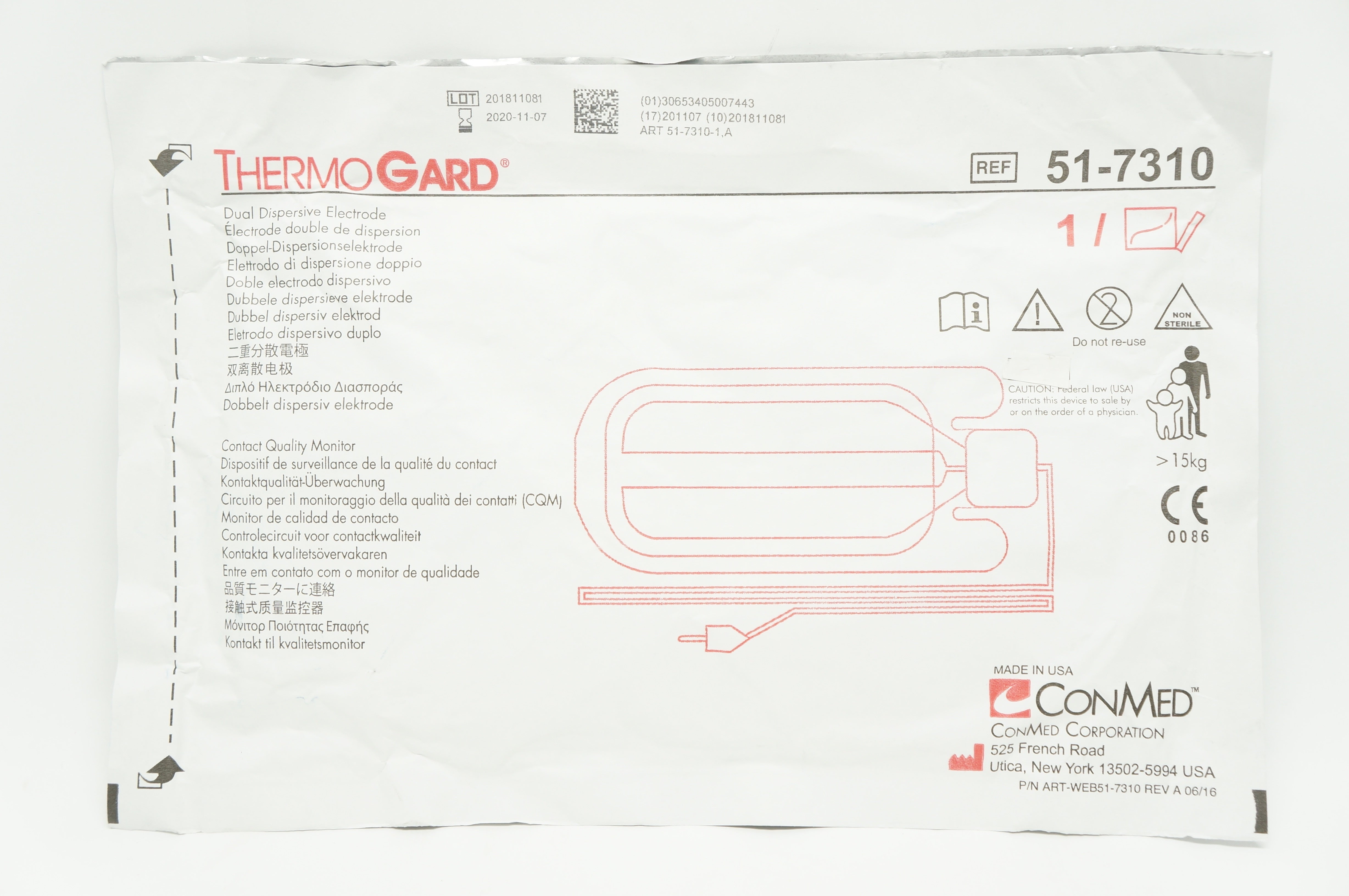 ConMed 51-7310 ThermoGard Dual Dispersive Electrode (x)
