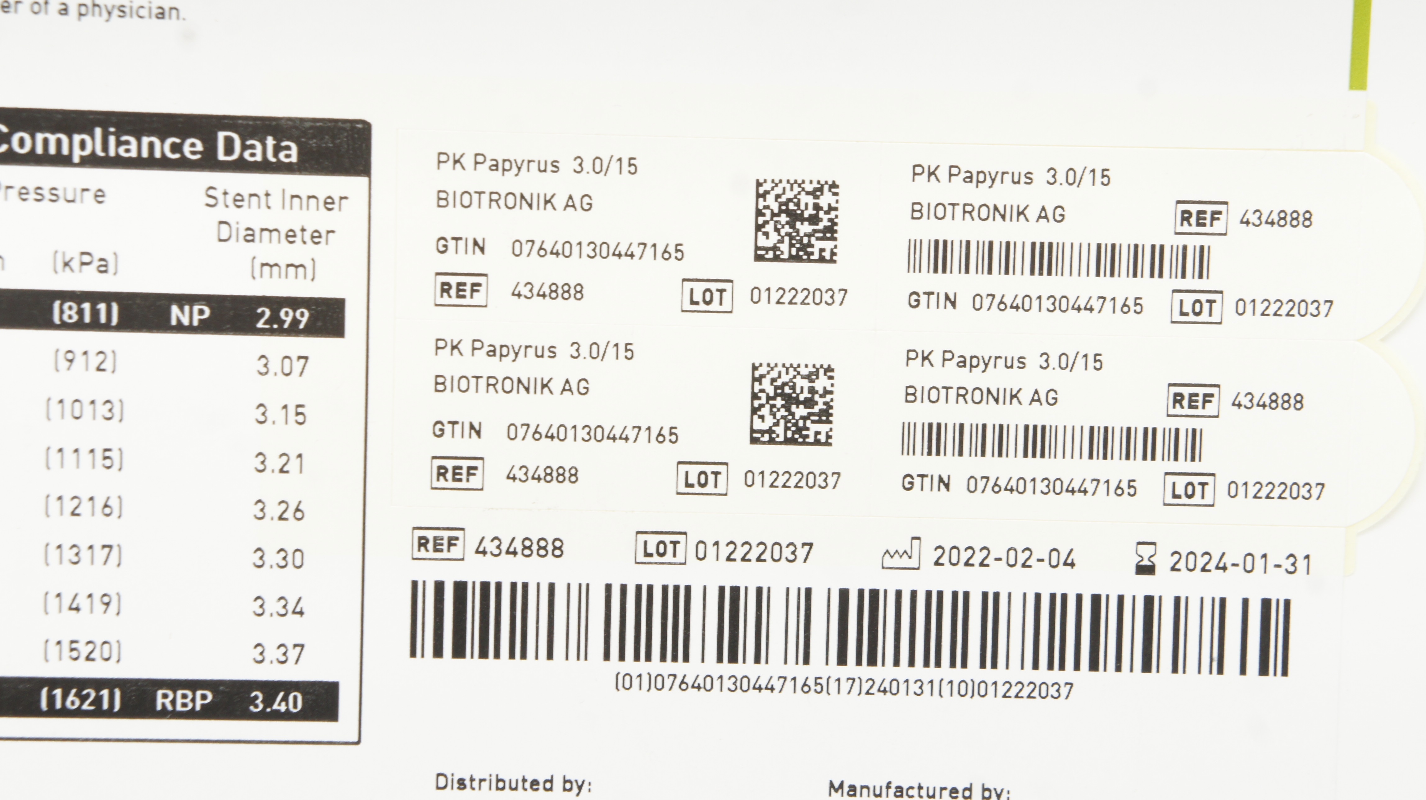 Biotronik 434888 PK Papyrus Covered Coronary Stnt System 3.0mm x 15mm (x)