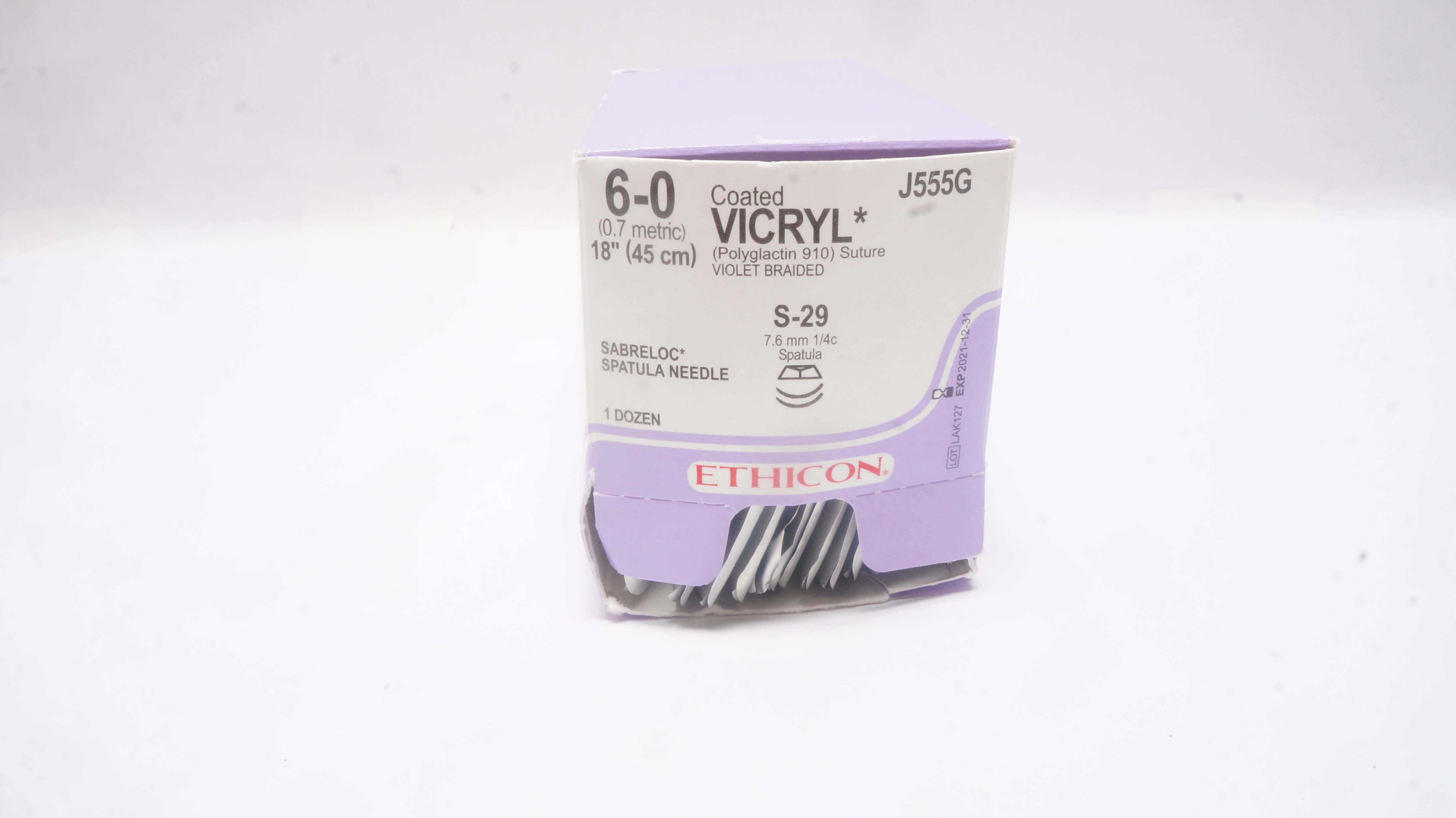 Ethicon J555G 6-0 Vicryl S-29 7.6 mm 1/4c Spatula 18In (x) - Box of 12