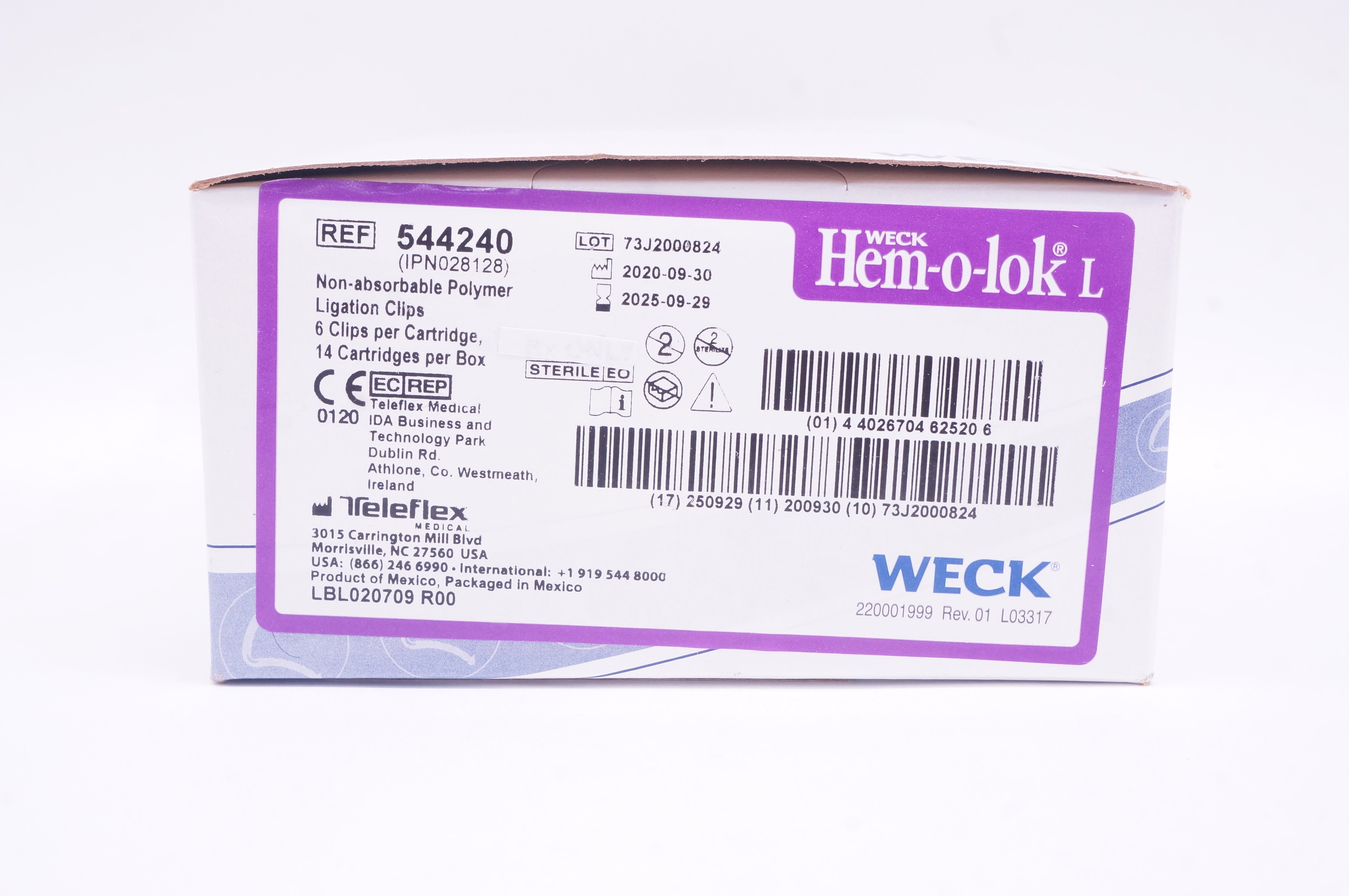 Teleflex 544240 Weck Hem-o-lok 6 Polymer Ligating Clips, Large - Box of 14