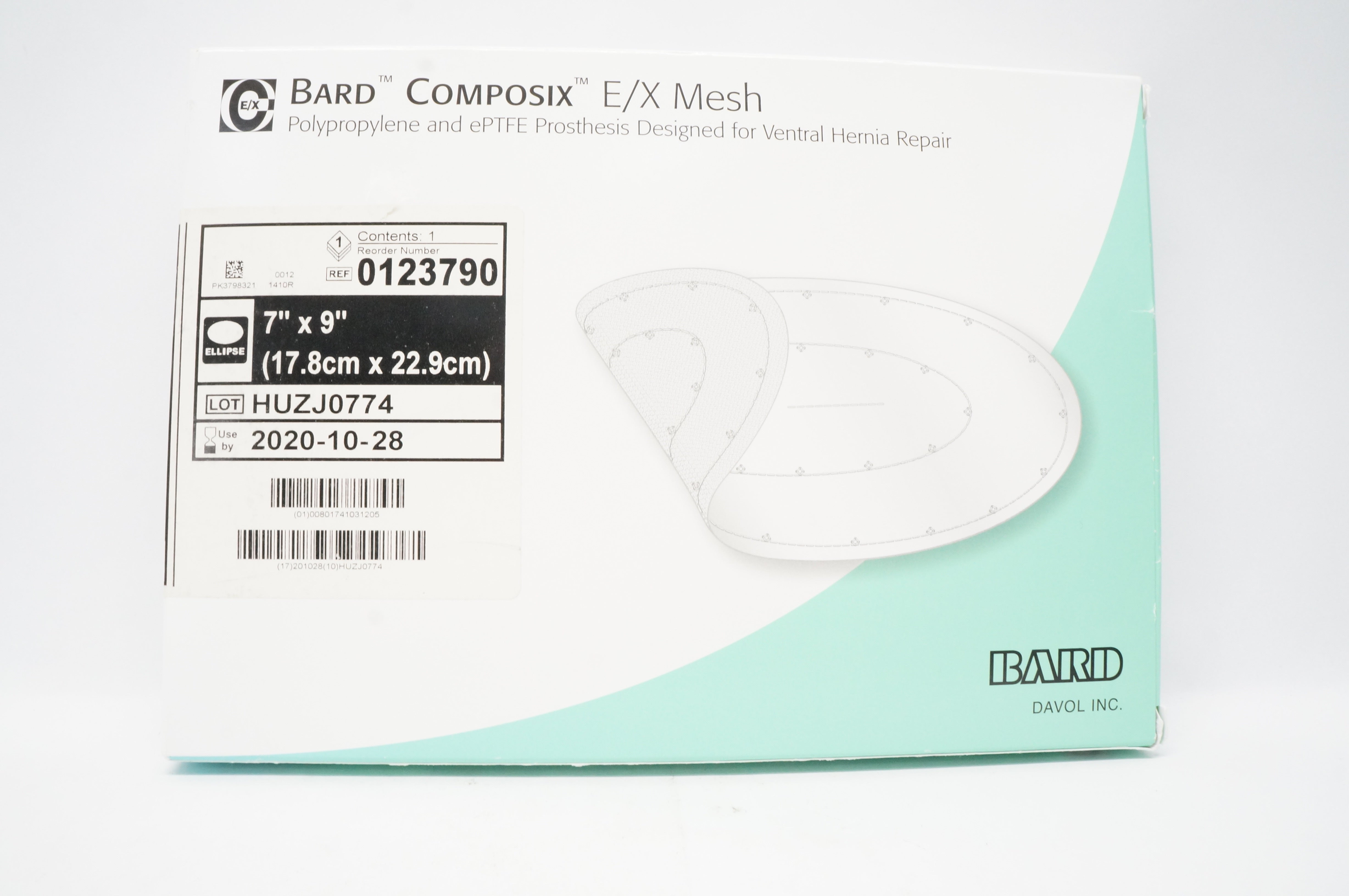 Bard 0123790 Davol Composix E/X Mesh For Ventral Hernia Repair 7 x 9 inch (x)