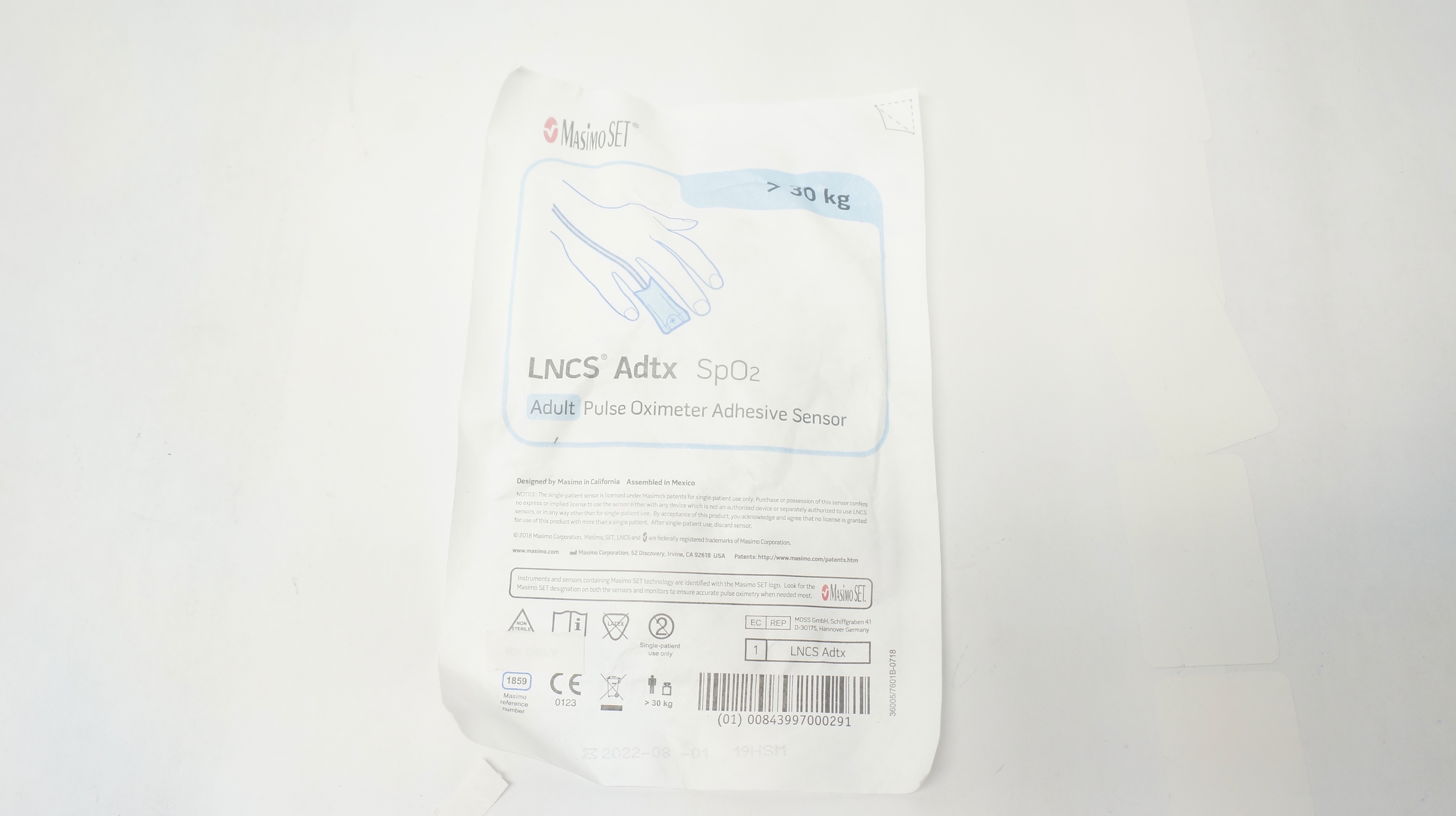 Masimo 1859 LNCS Adtx SpO2 Adult Pulse Oximeter Adhesive Sensor >30 kg (x)