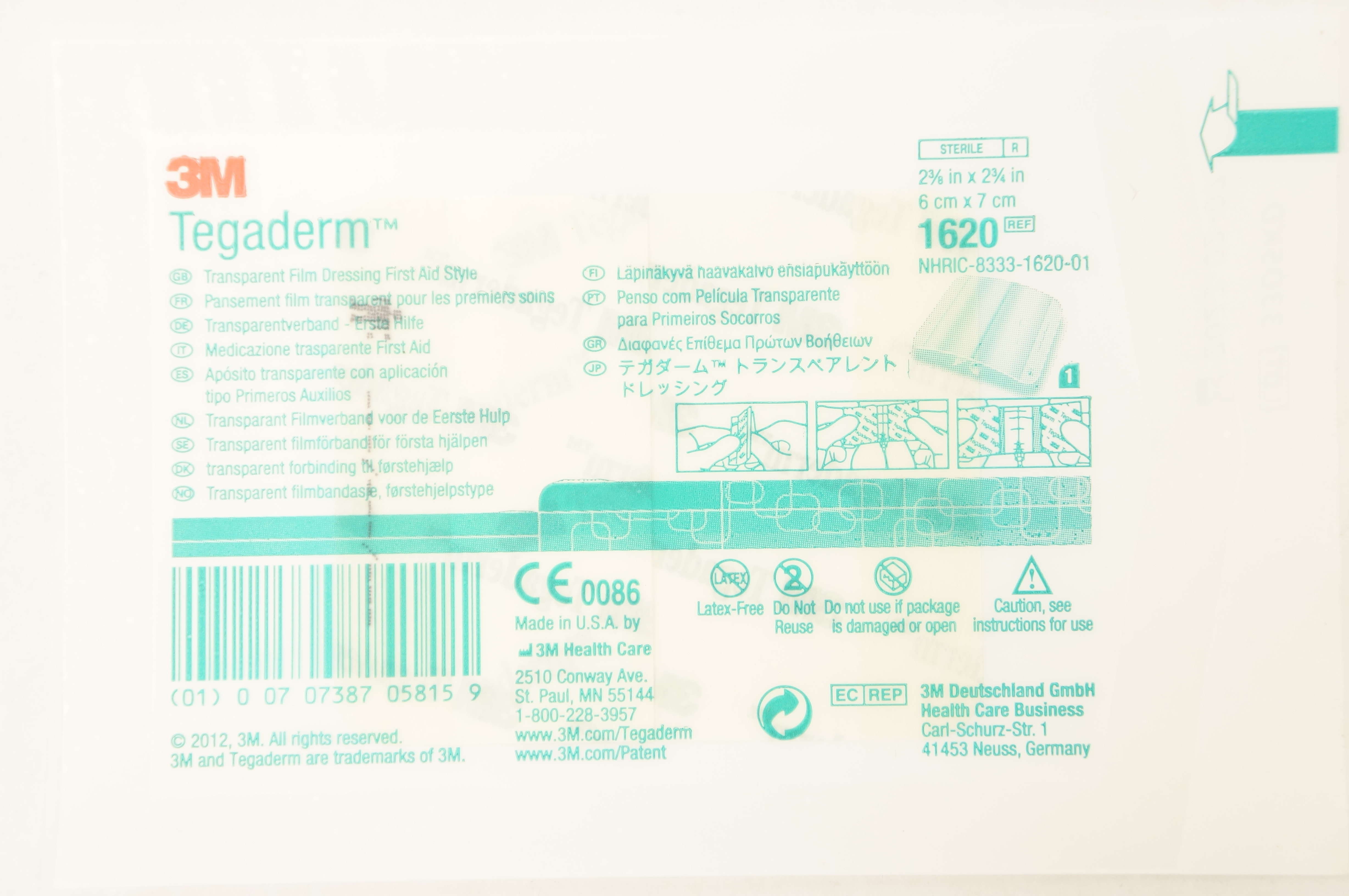 3M 1620 Tegaderm Transparent Film Dressing First Aid Style 2-3/8 x 2-3/4inch (x)