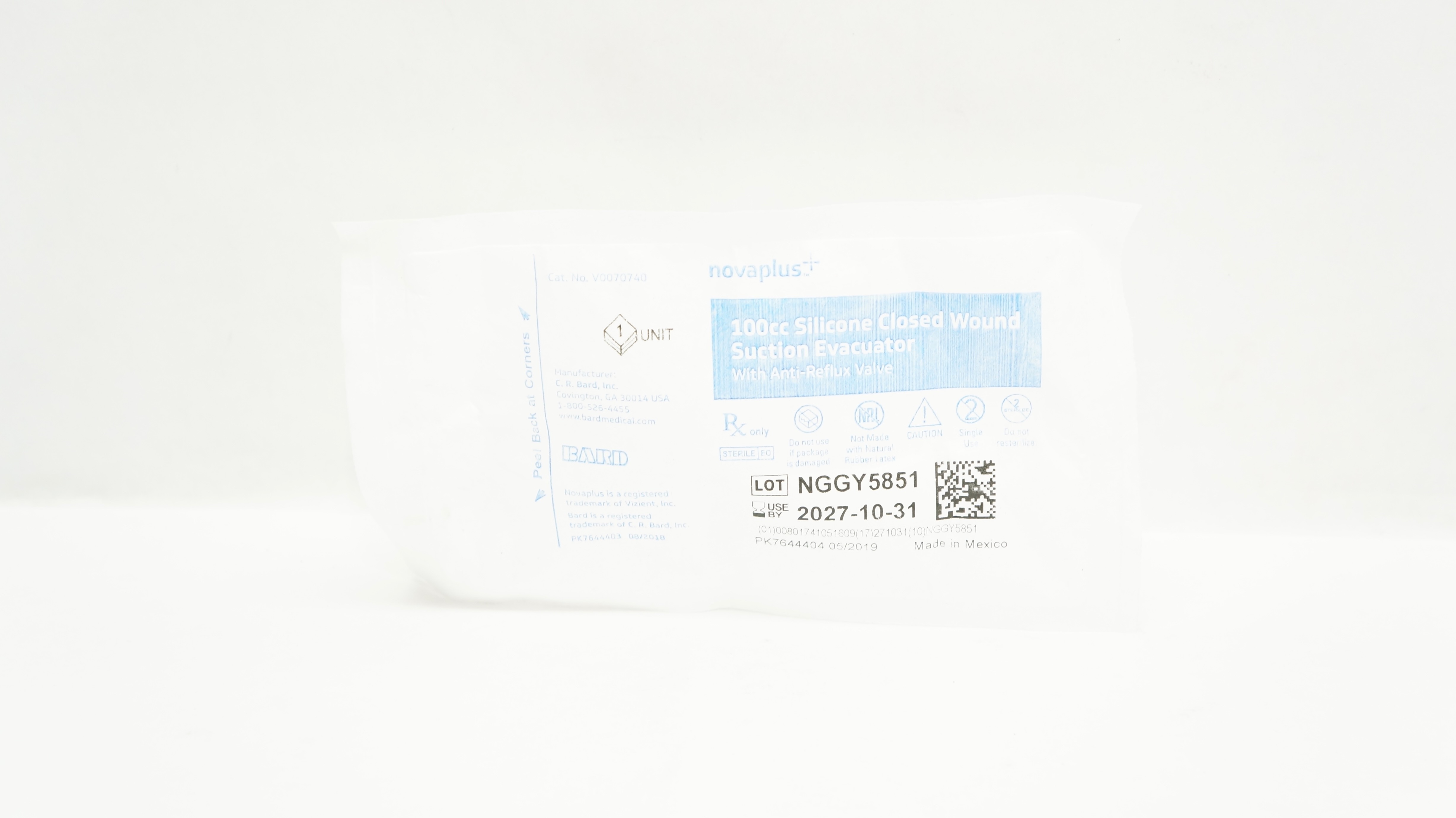 Bard V0070740 Novaplus 100cc Silicone Closed Wound Suction Evacuator