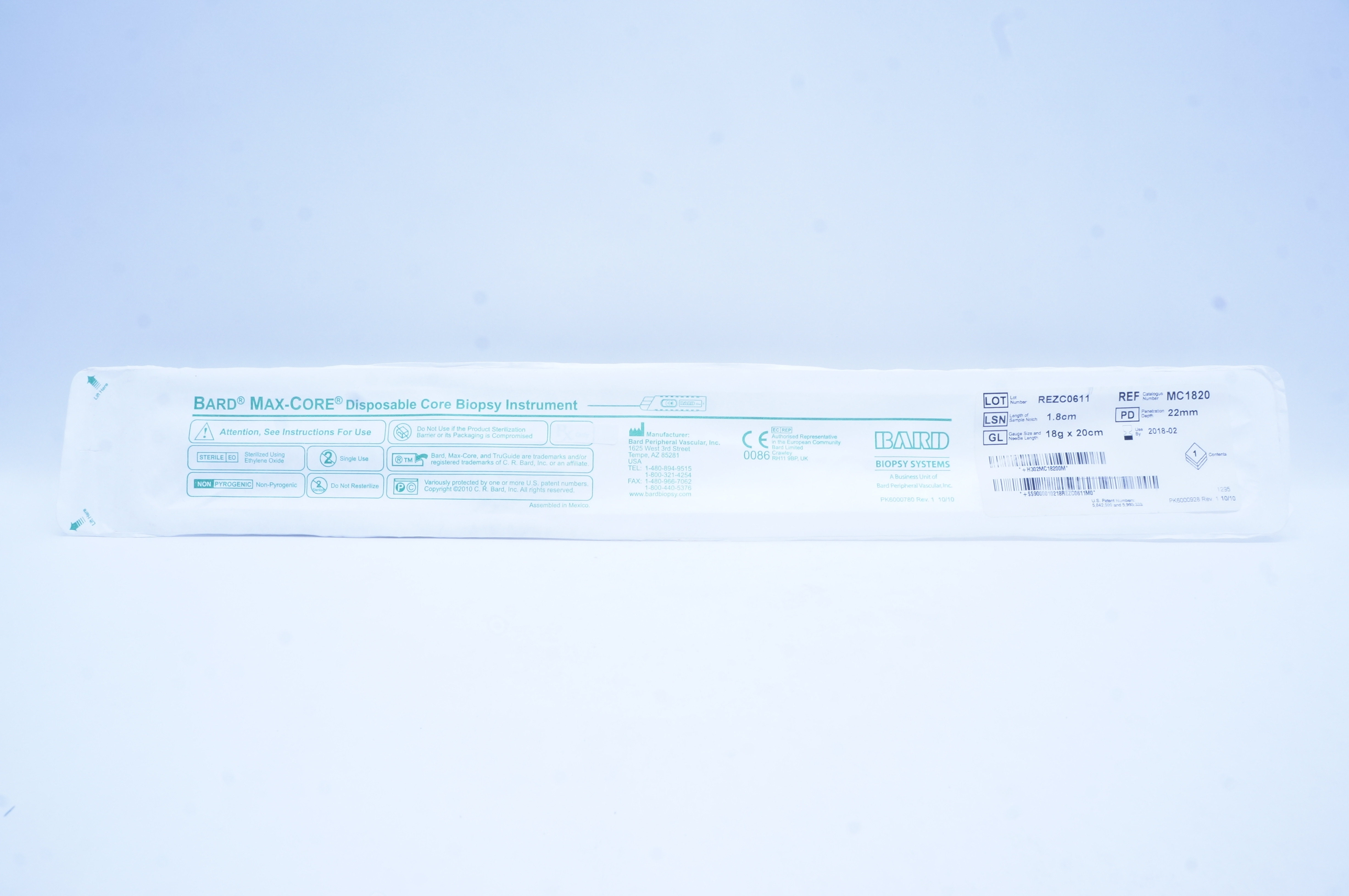 Bard MC1820 Max-Core Disposable Core Biopsy Instrument 1.8cm x 18g x 20cm (x)