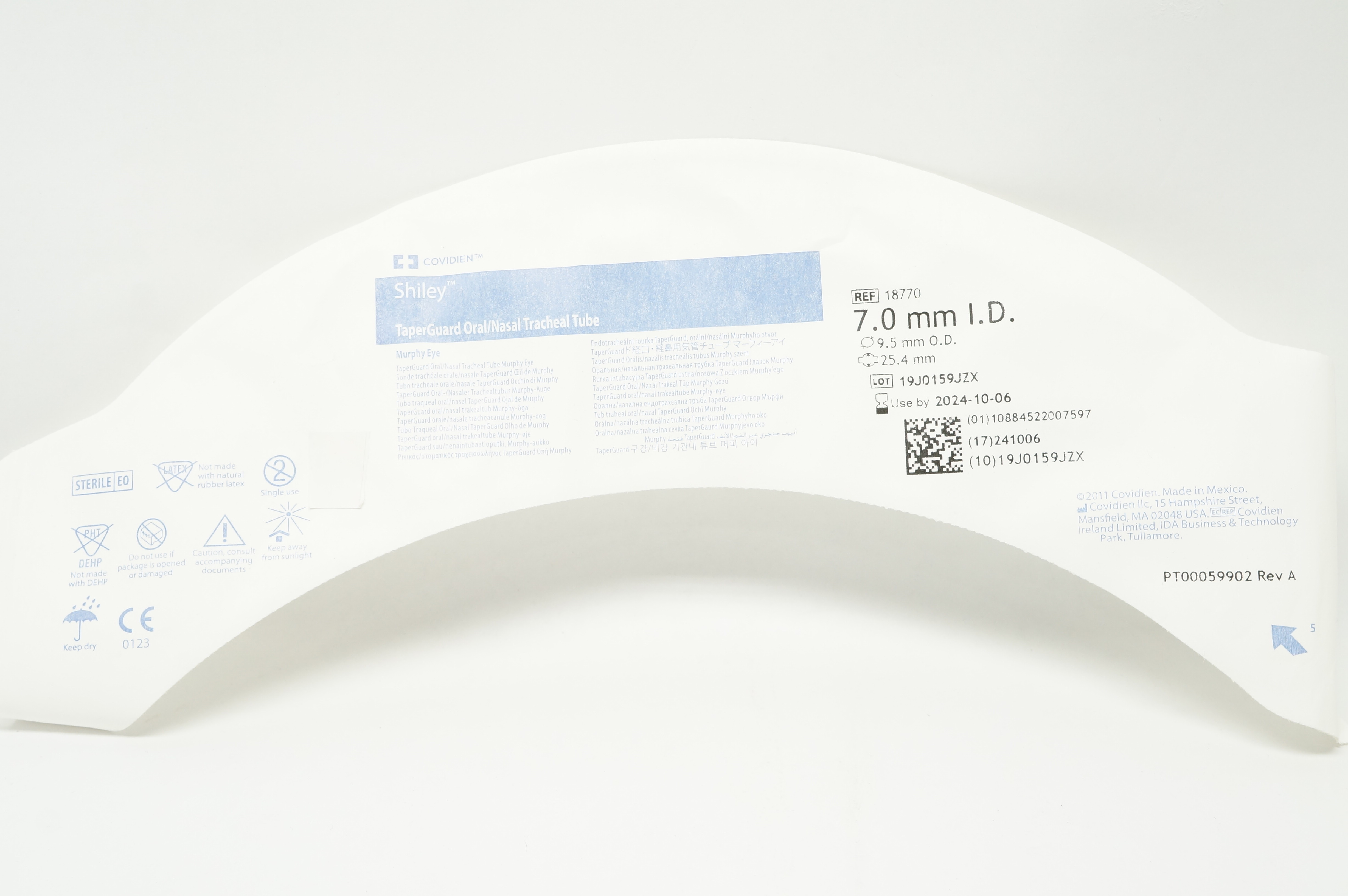 Covidien 18770 Shiley TaperGuard Oral/Nasal Tracheal Tube 7.0mm ID, 9.5mm OD