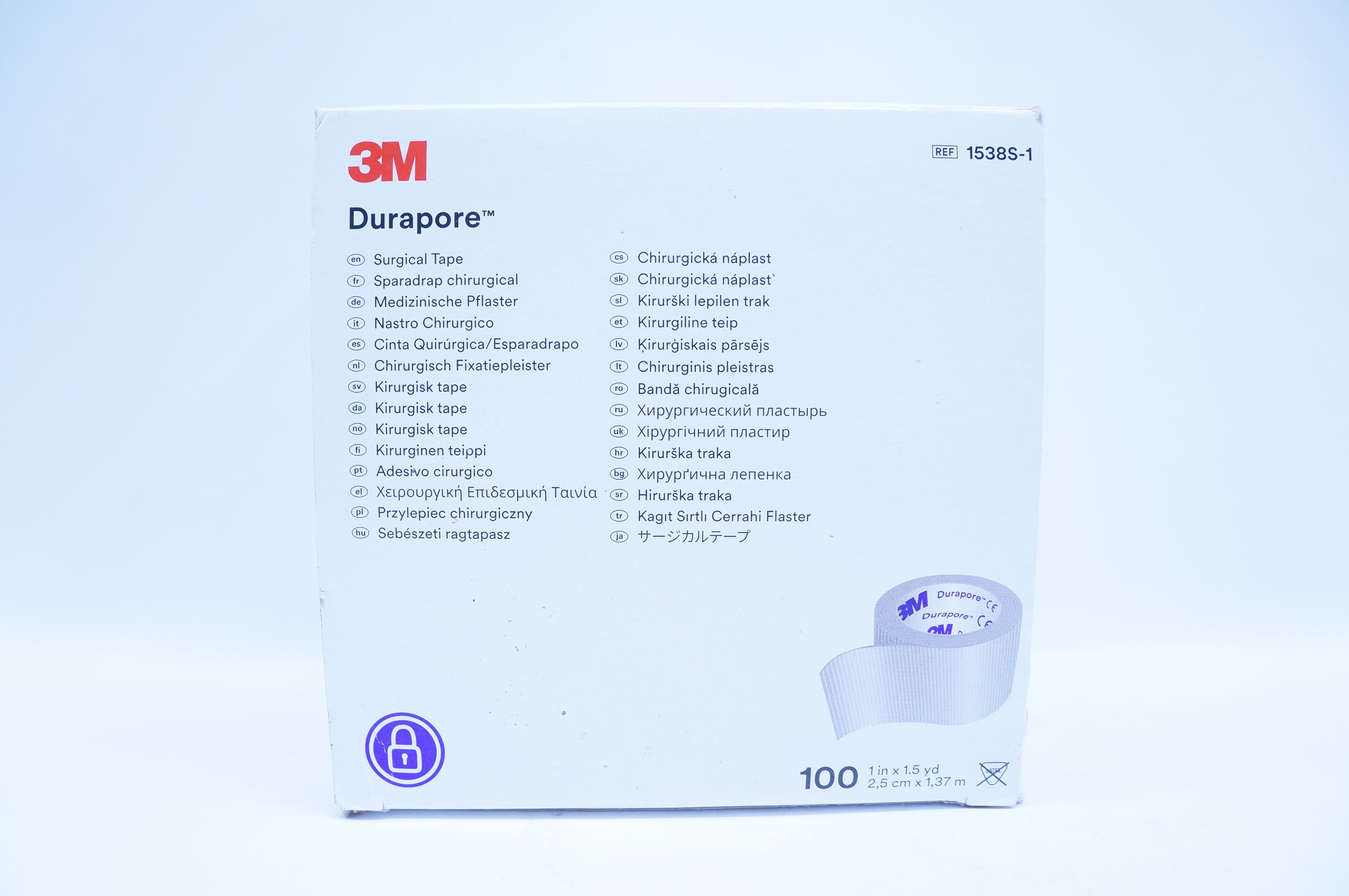 3M 1538S-1 Durapore Surgical Tape 1 inch x 1.5 yd. - Box of 100