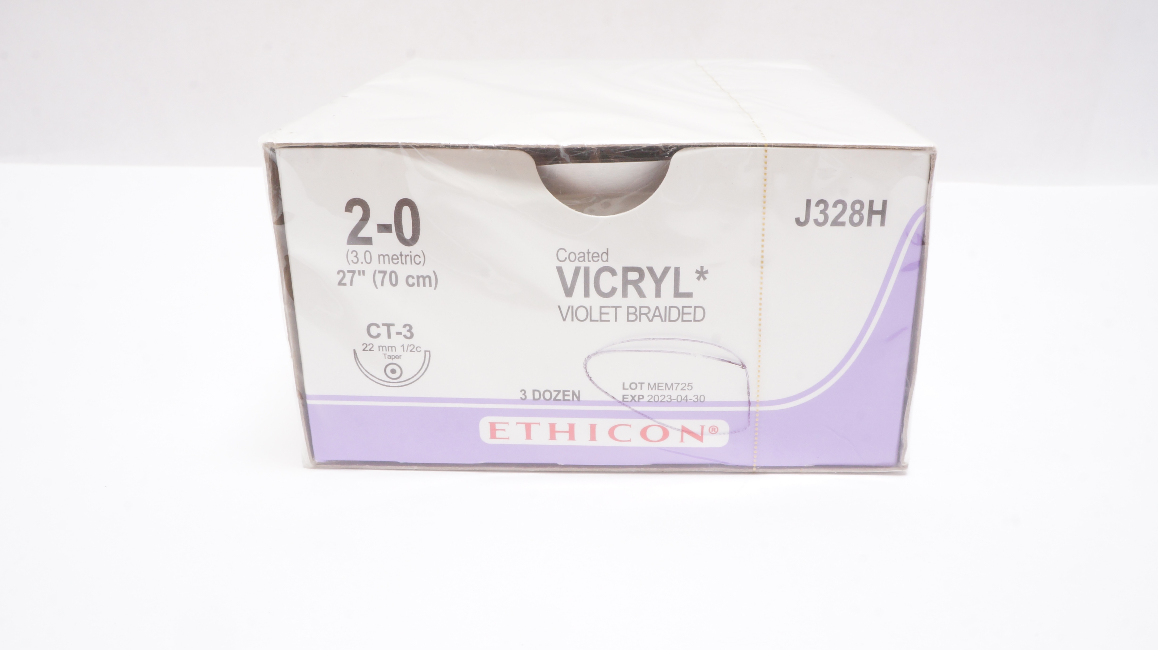 Ethicon J328H 2-0 Coated VICRYL Polyglactin Stre CT-3 22mm, 27inch (x)-Box of 36