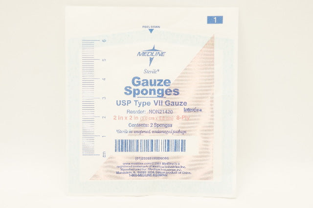 Medline NON21420 Sterile Gauze Sponges 8-Ply USP Type VII, 2 x 2 in. - Pack of 2