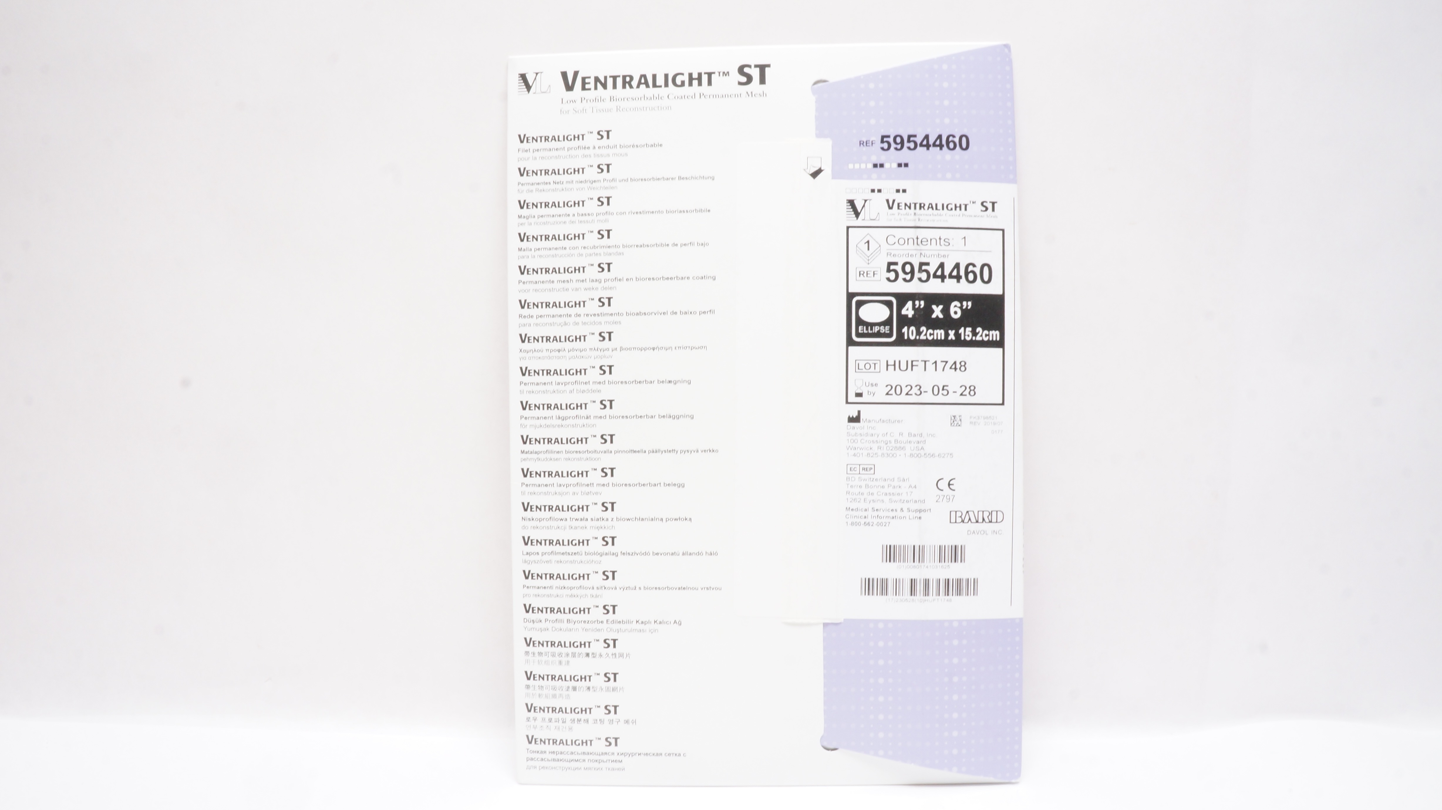 Bard 5954460 Ventralight Bioresorbable Coated Permanent Mesh 4inch x 6inch (x)