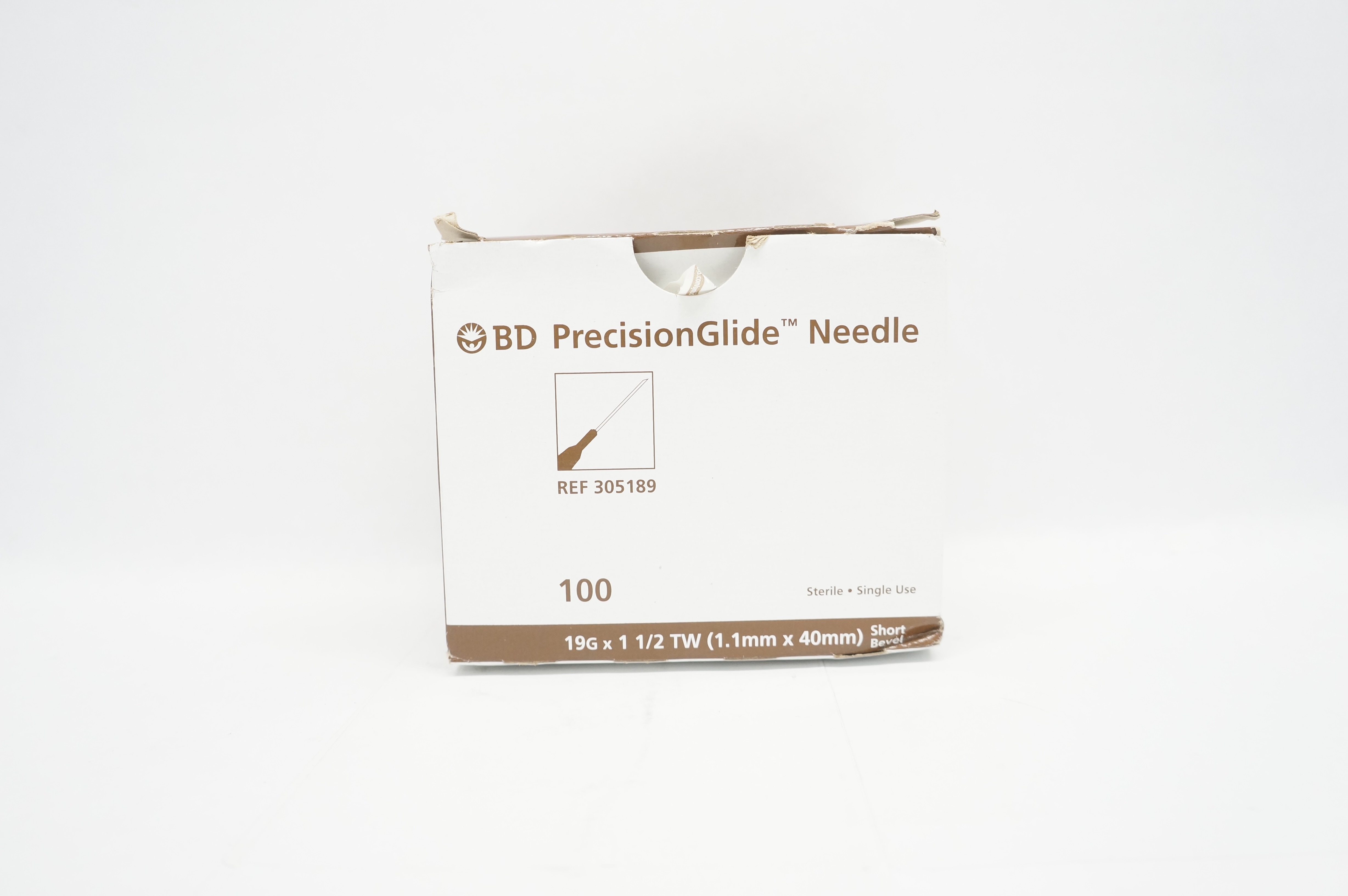 BD 305189 PrecisionGlide Ndle 19G x 1 1/2TW Short Bevel - Box of 100