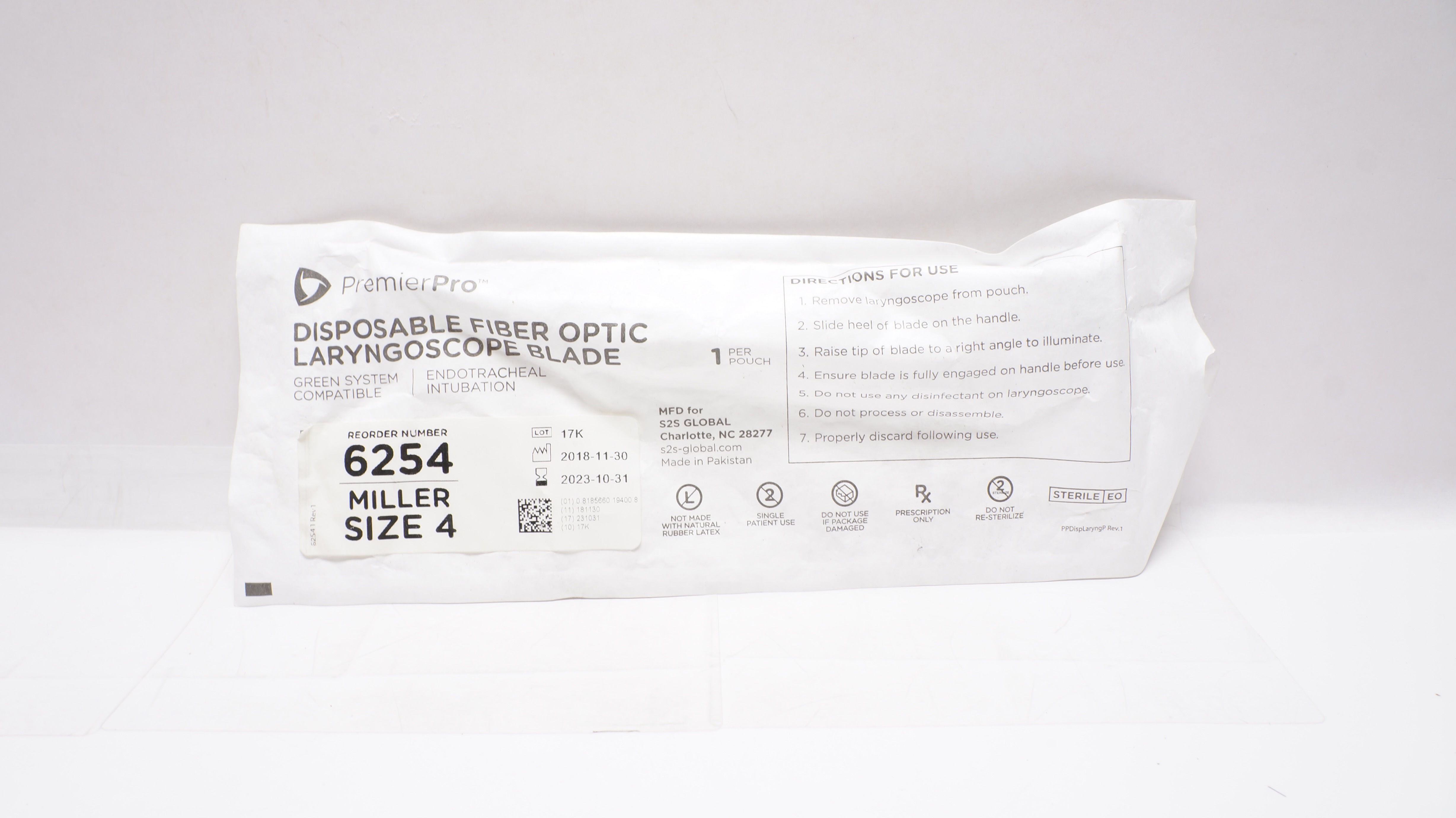 PremierPro 6254 Disposable Fiber Optic Laryngoscope Blade Size 4 (x)