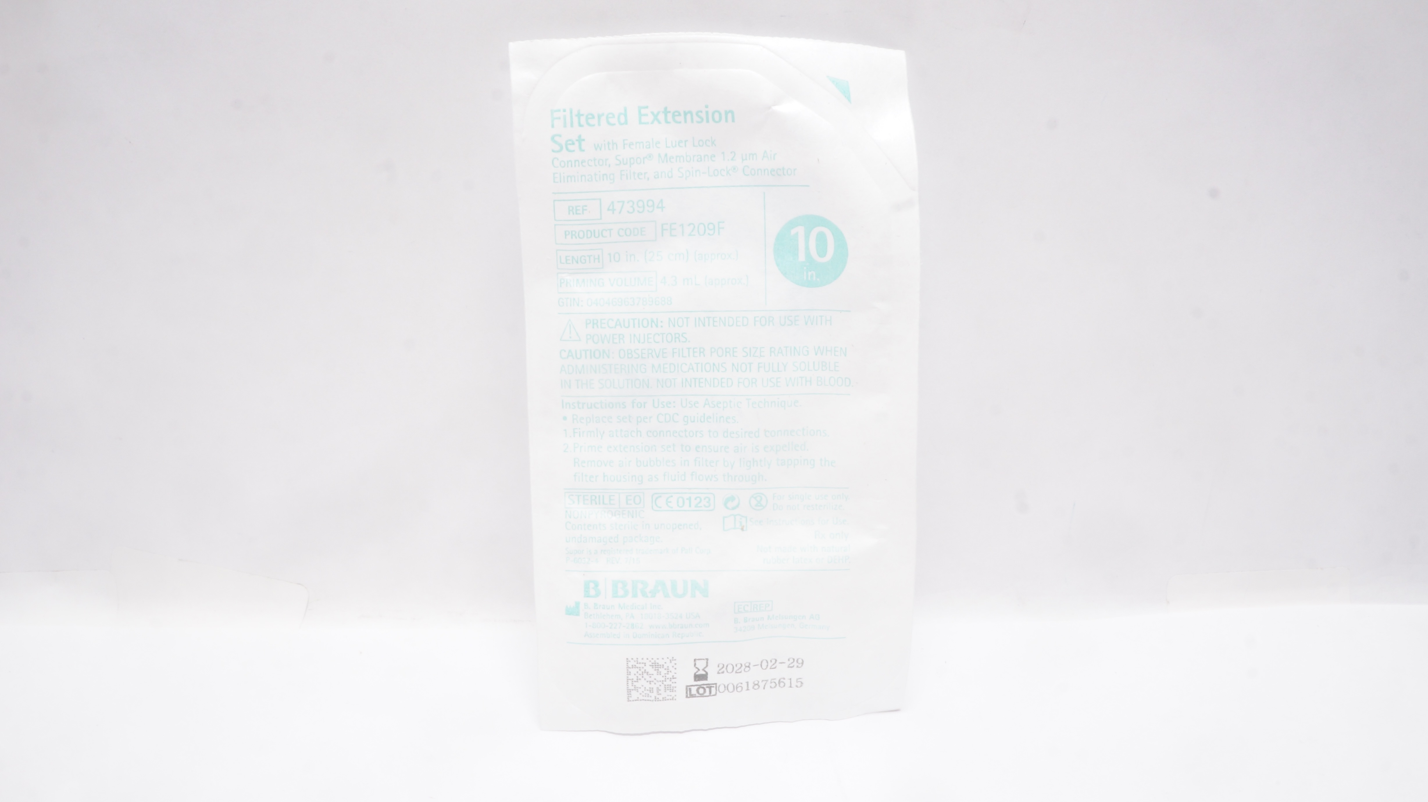 Braun 473994 Filtered Extension Set w/Connector 10inch x 4.3mL (Approx.)