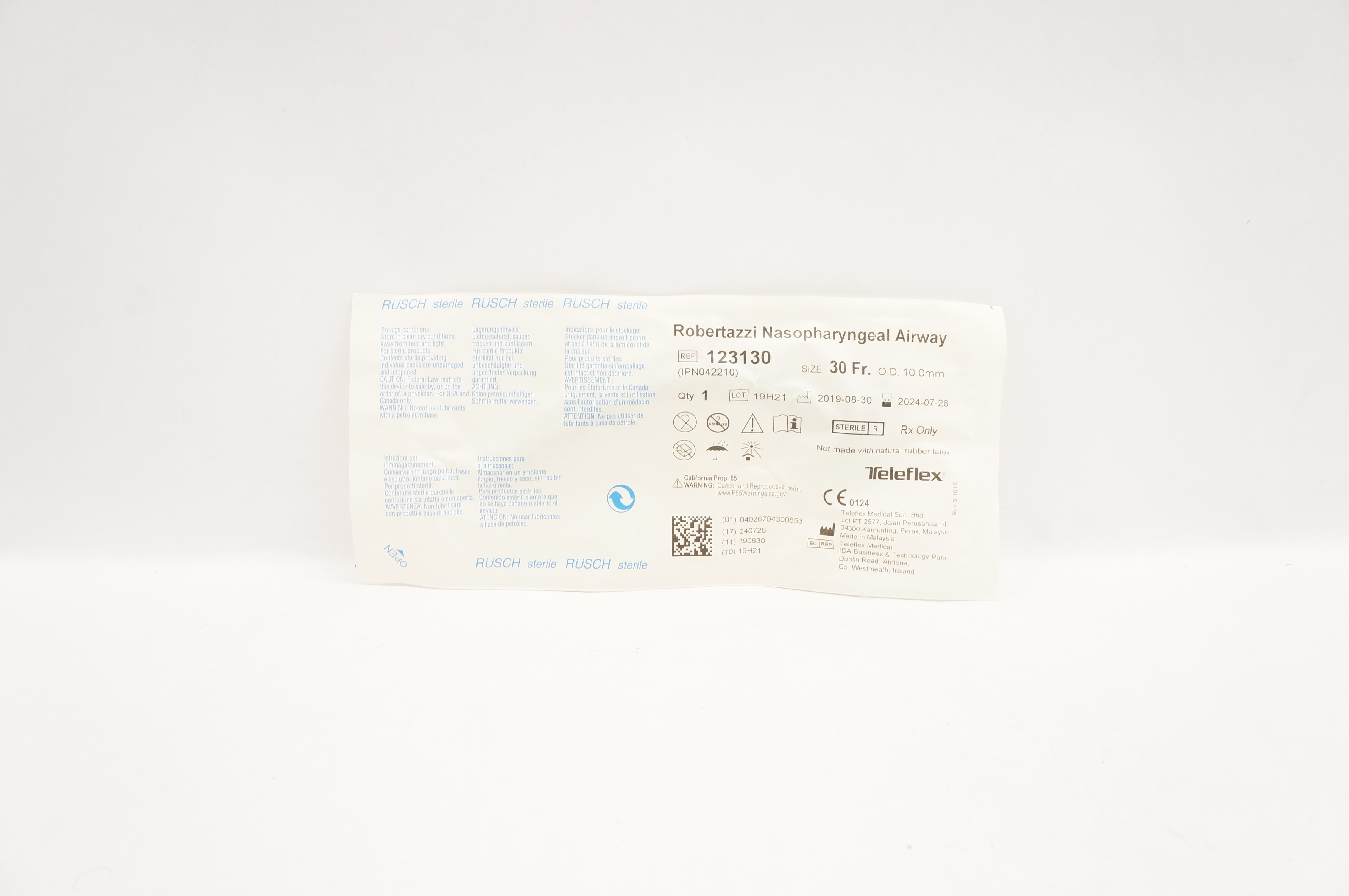 Teleflex 123130 Rusch Robertazzi Nasopharyngeal Airway 30Fr x 10.0mm O.D. (x)