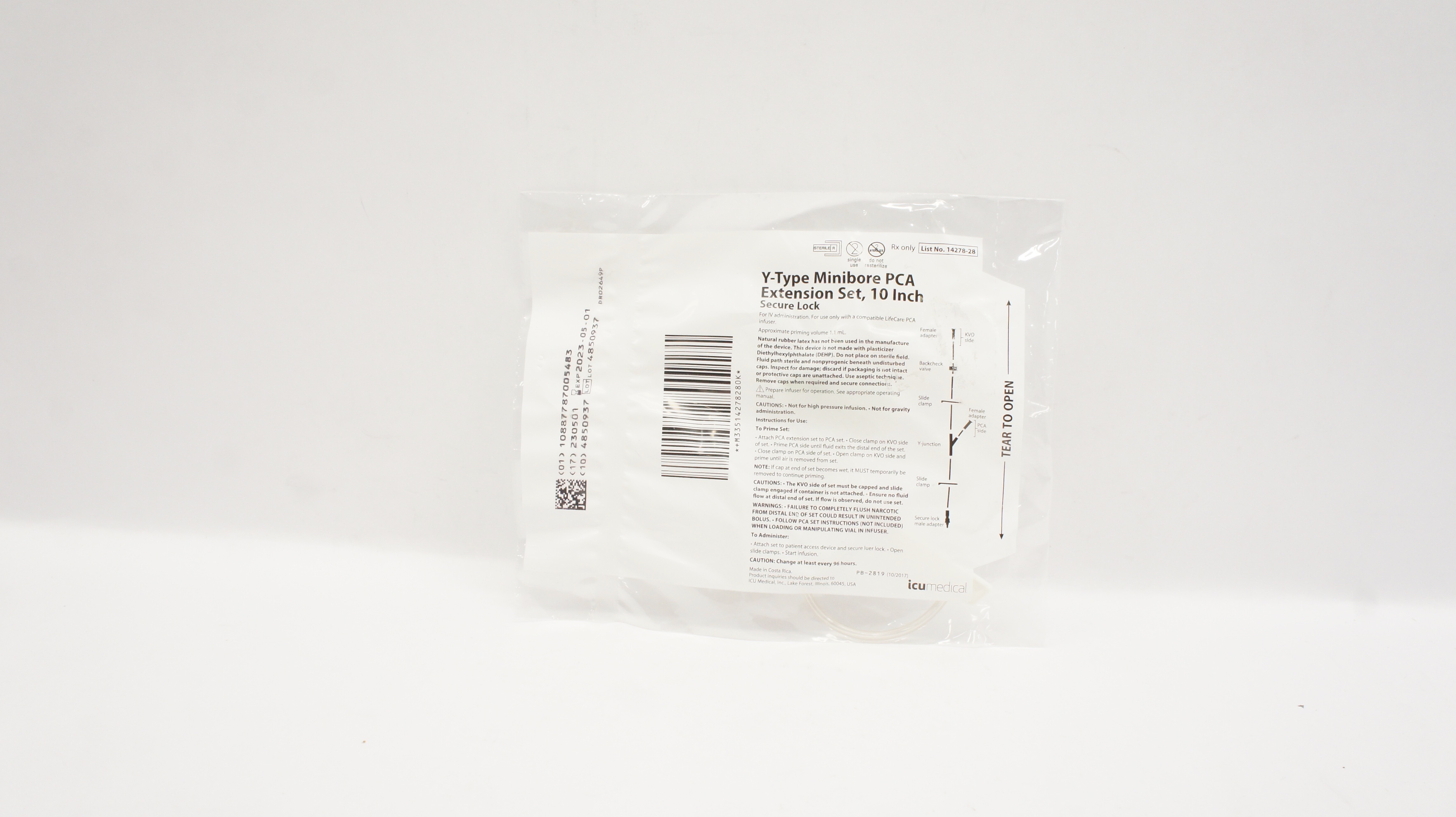 ICU Medical 14278-28 Y-Type Minibore PCA Extension Set, 10inch