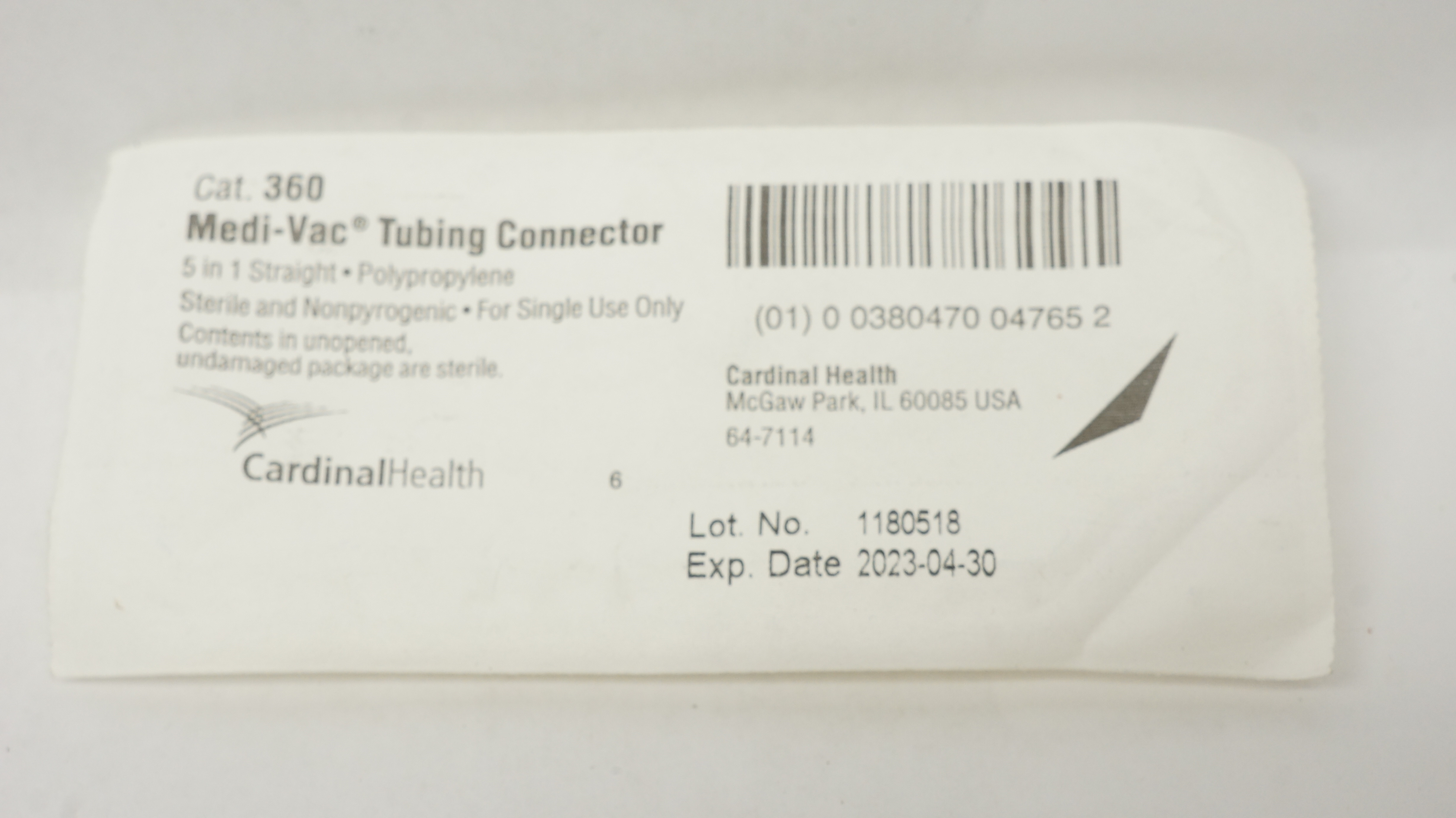 Cardinal Health 360 Medi-Vac Tubing Connector 5-in-1 Straight