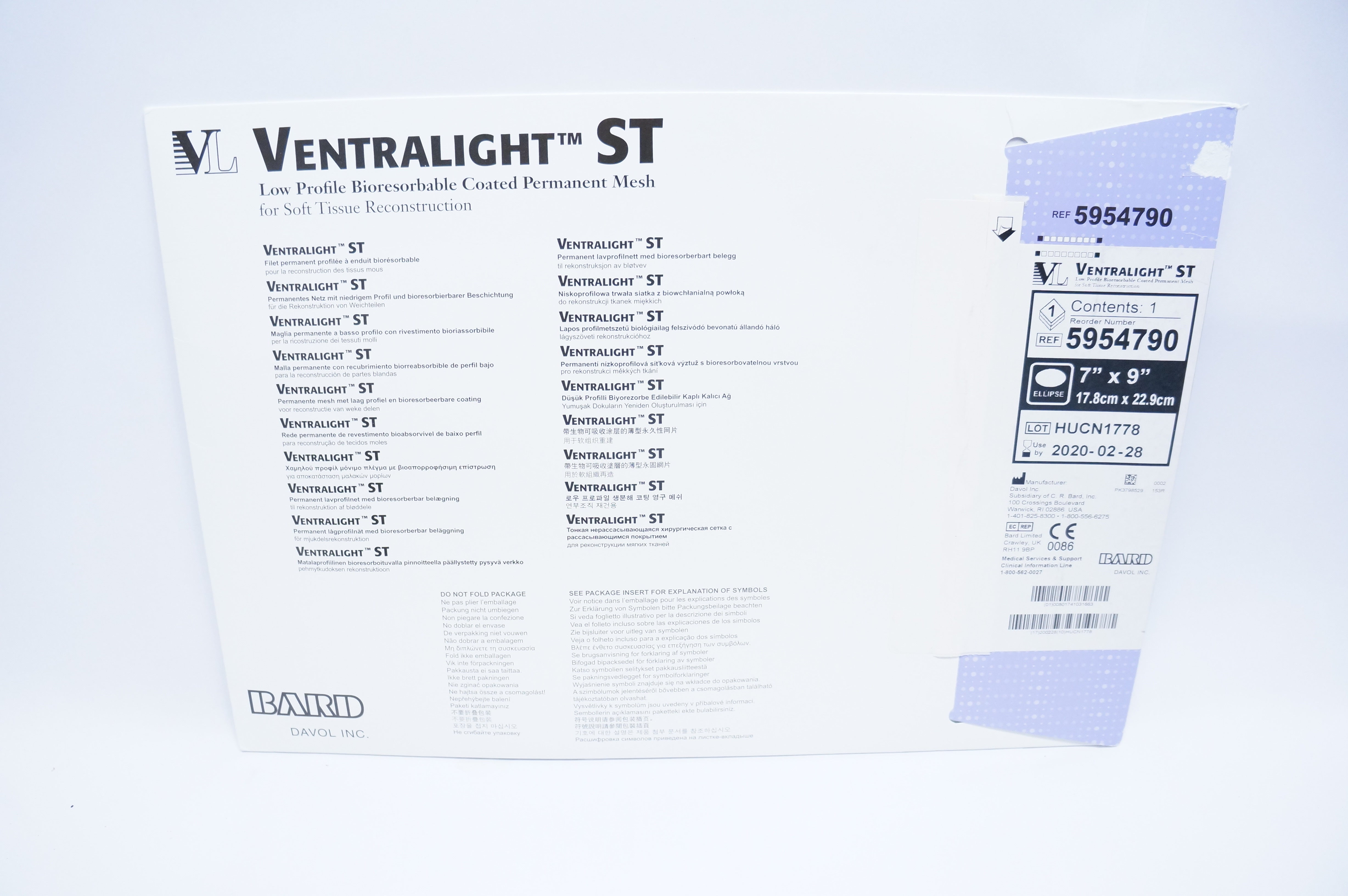 Bard 5954790 Ventralight ST Low Profile Permanent Mesh 7inch x 9inch(x)