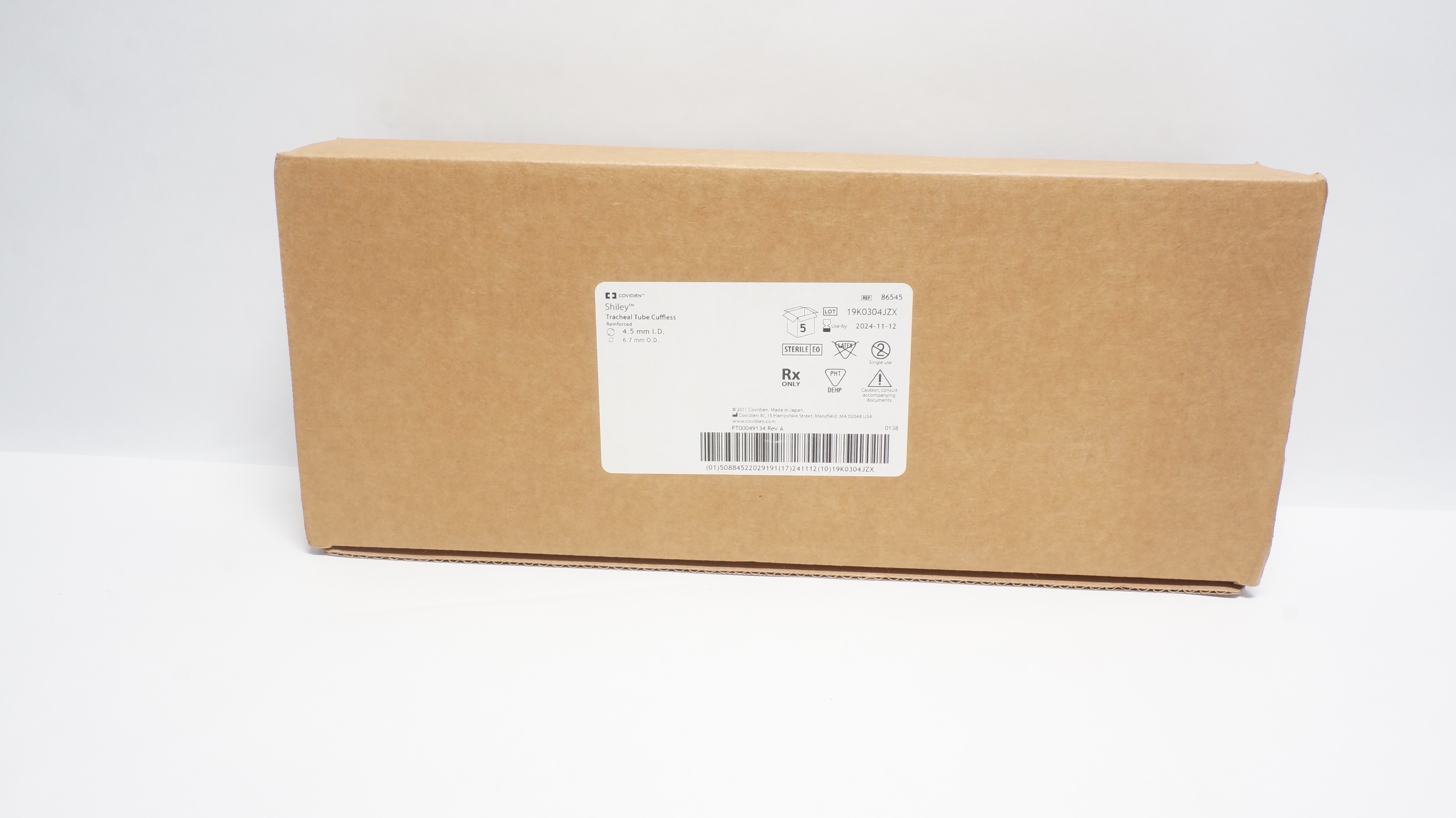 Covidien 86545 Shiley Tracheal Tube Cuffless (x) - Case of 5