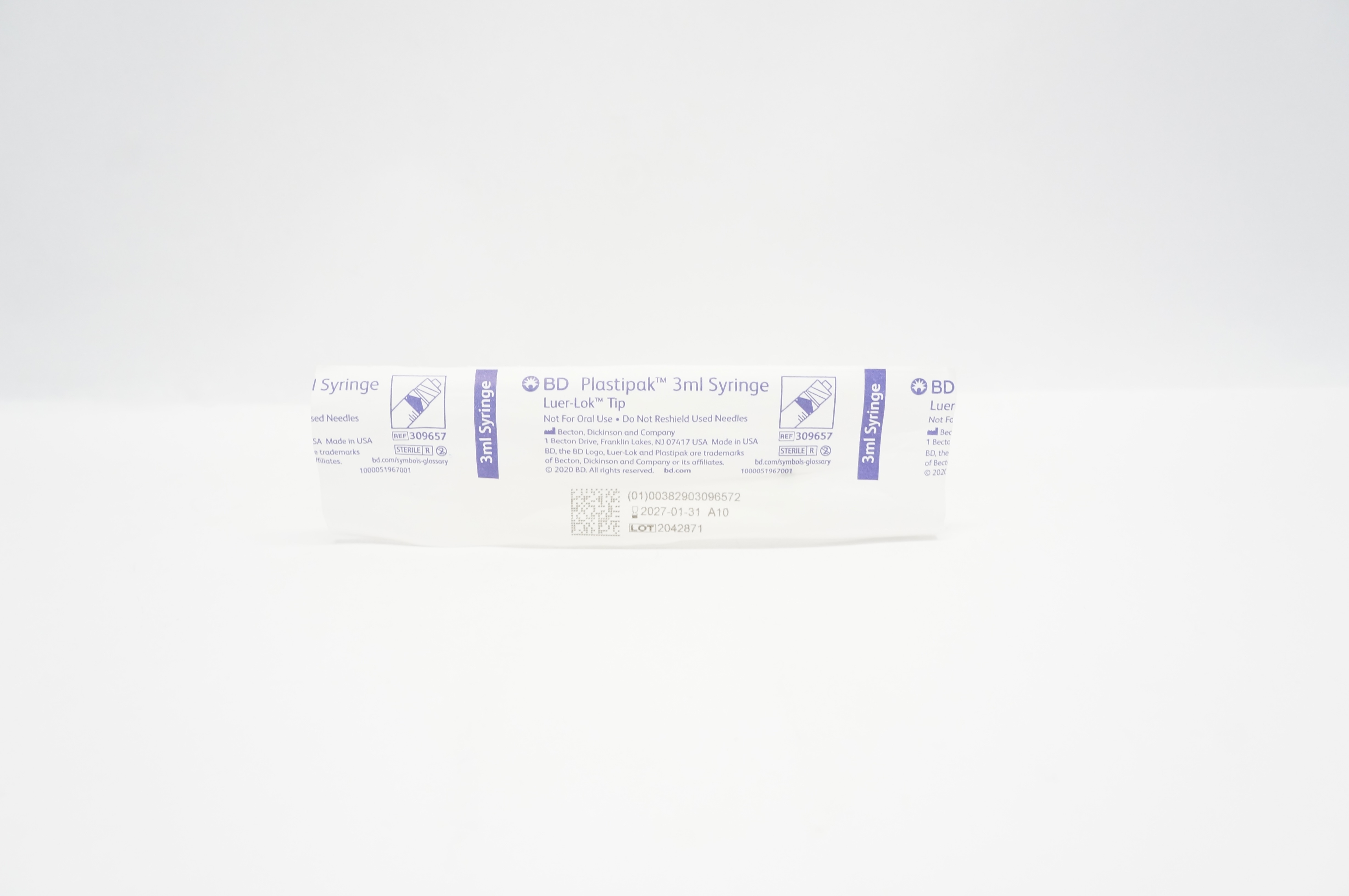 BD 309657 Plastipak Luer-Lok Tip 3mL Syringe