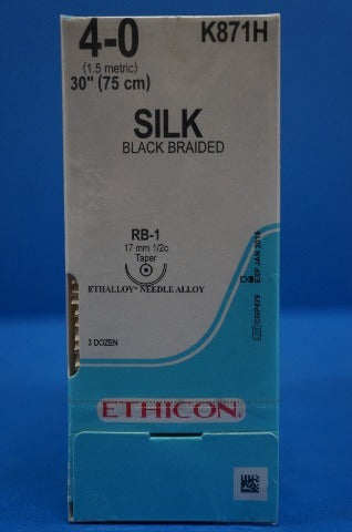 Ethicon K871H PERMA-HAND, RB-1 17mm, Black Braided 30 -Box of 36
