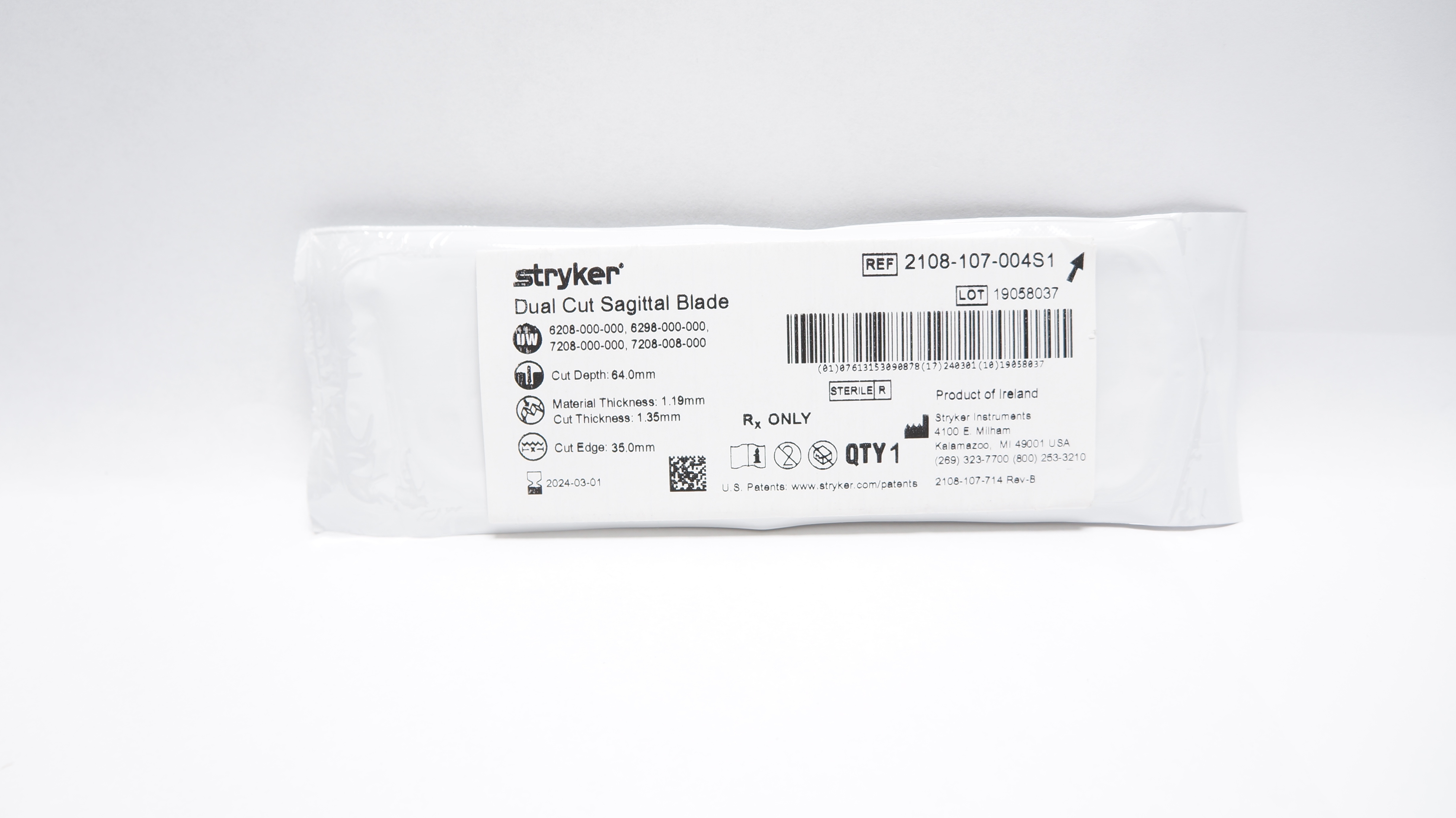 Stryker 2108-107-004S1 Dual Cut Sagittal Blade 35mm x 64mm x 1.19mm (x)