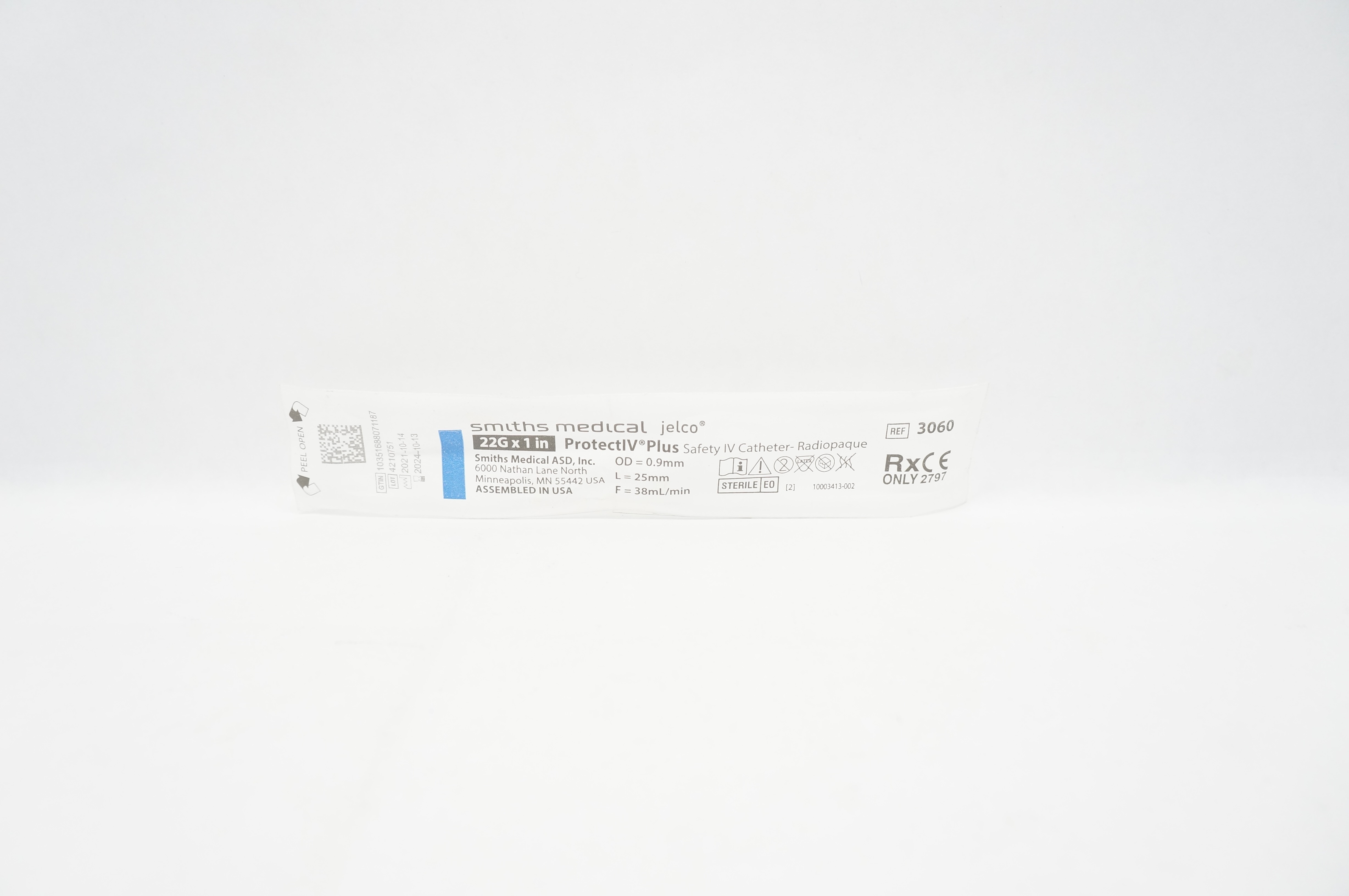 Smiths Medical 3060 Jelco ProtectIV Plus Safety Cath. 22G x 1inch, 38ml/min