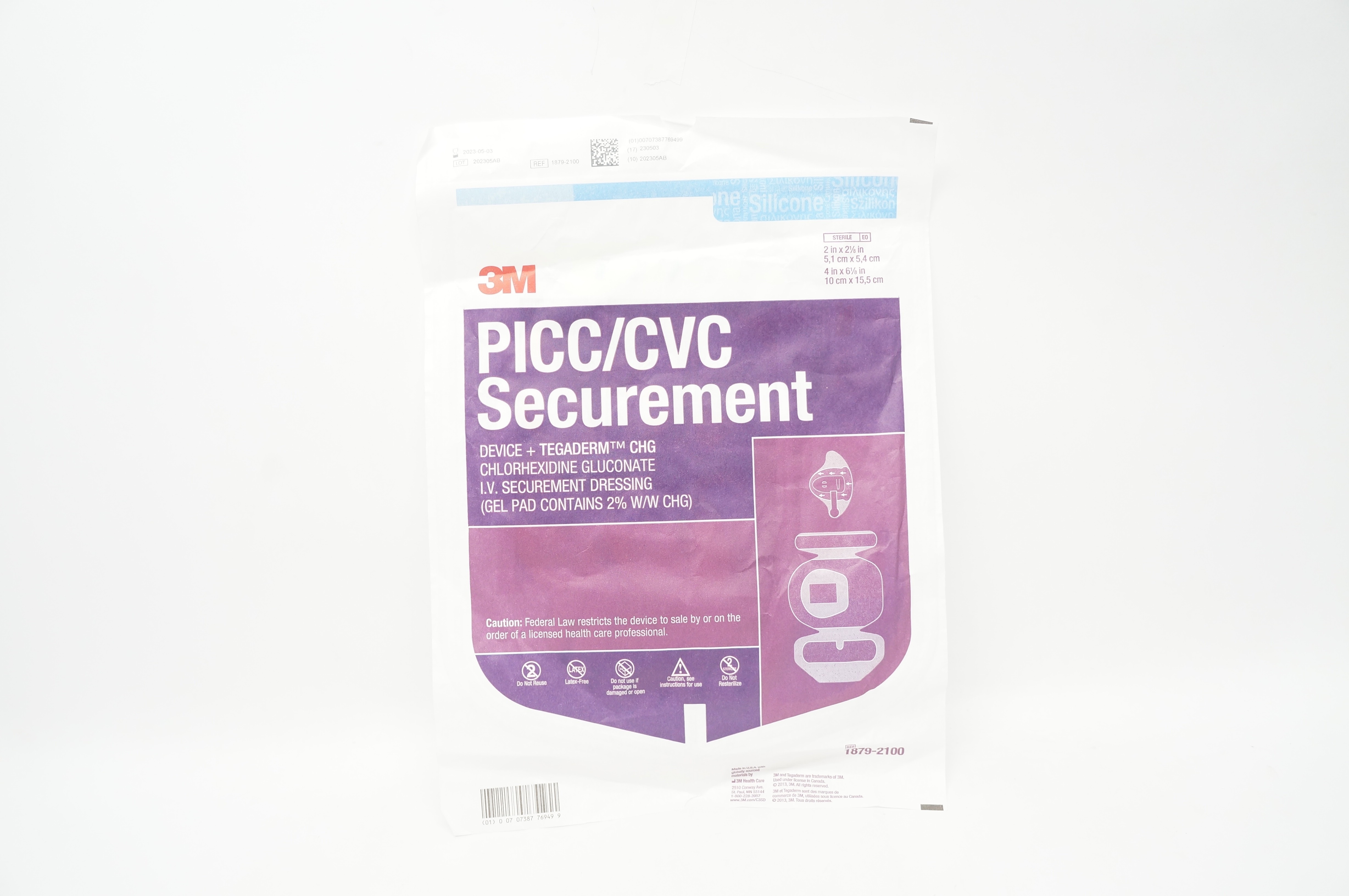 3M 1879-2100  PICC/CVC IV Securement Dressing 2 x 2-1/8inch x 4 x 6-1/8inch (x)