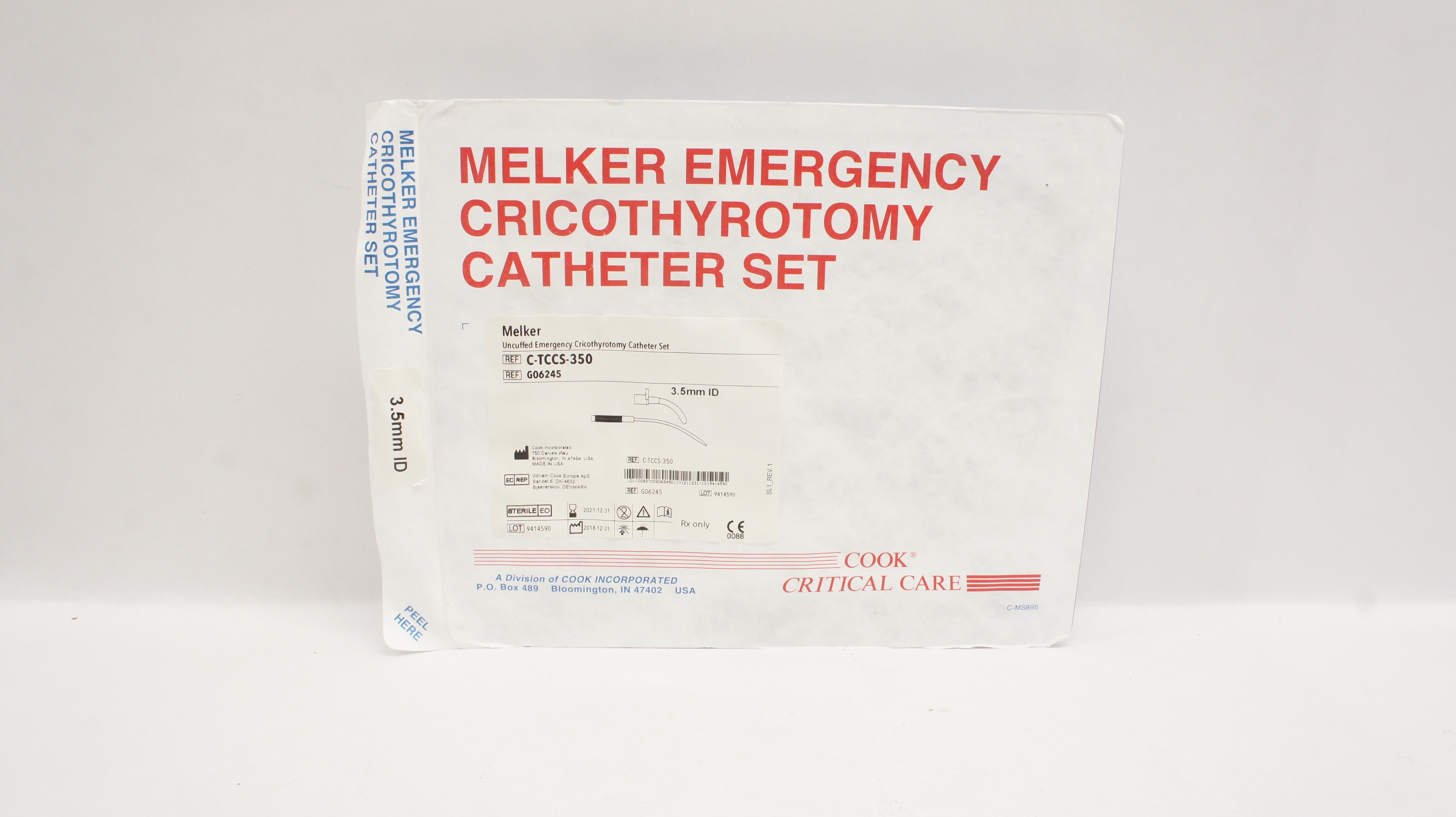Cook G06245 Melker Uncuffed Emergency Cricothyrotomy Cath. Set 3.5mm ID (x)