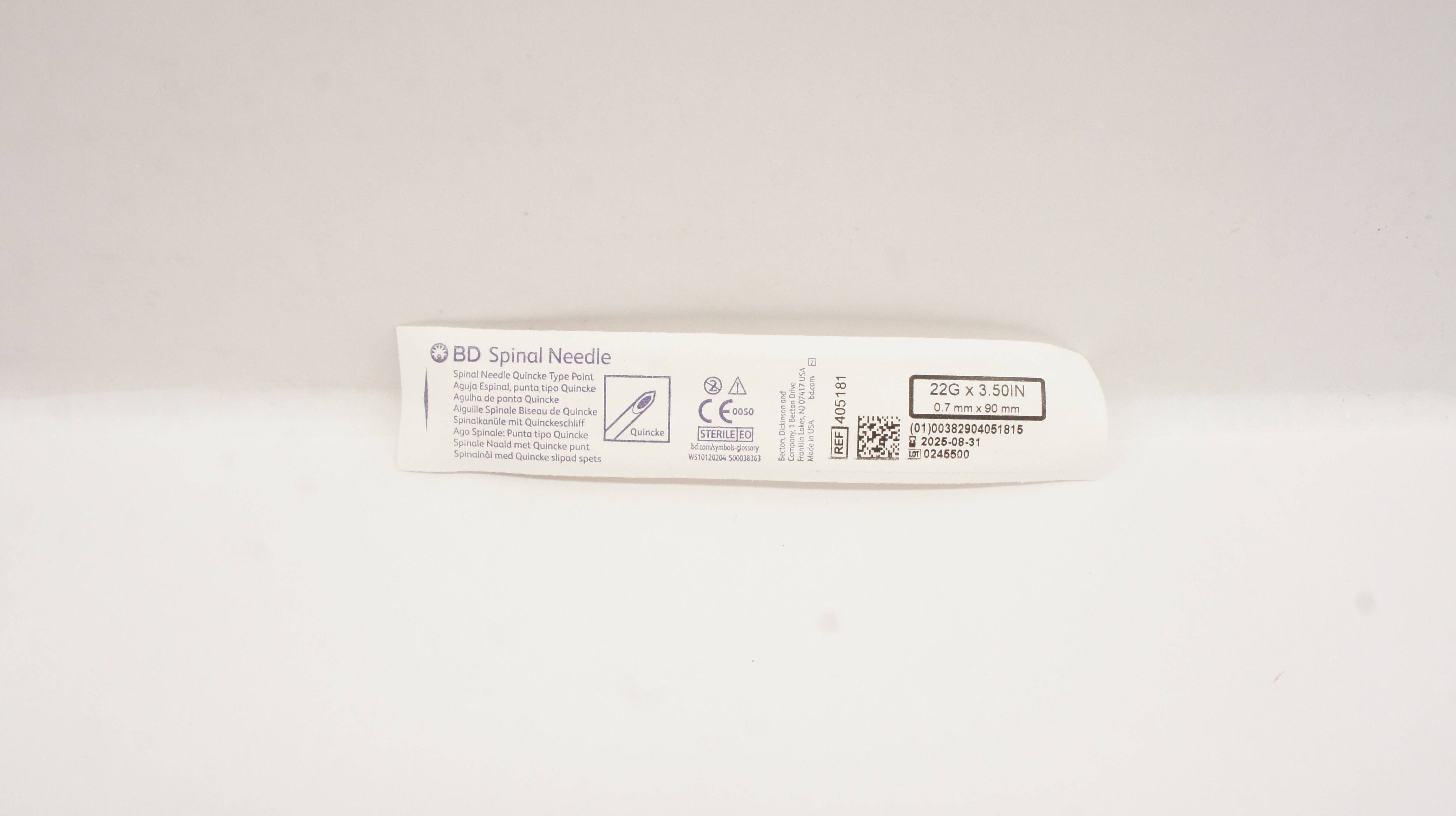 BD 405181 Becton Spinal Ndle Quincke Type Point 22G x 3.50inch