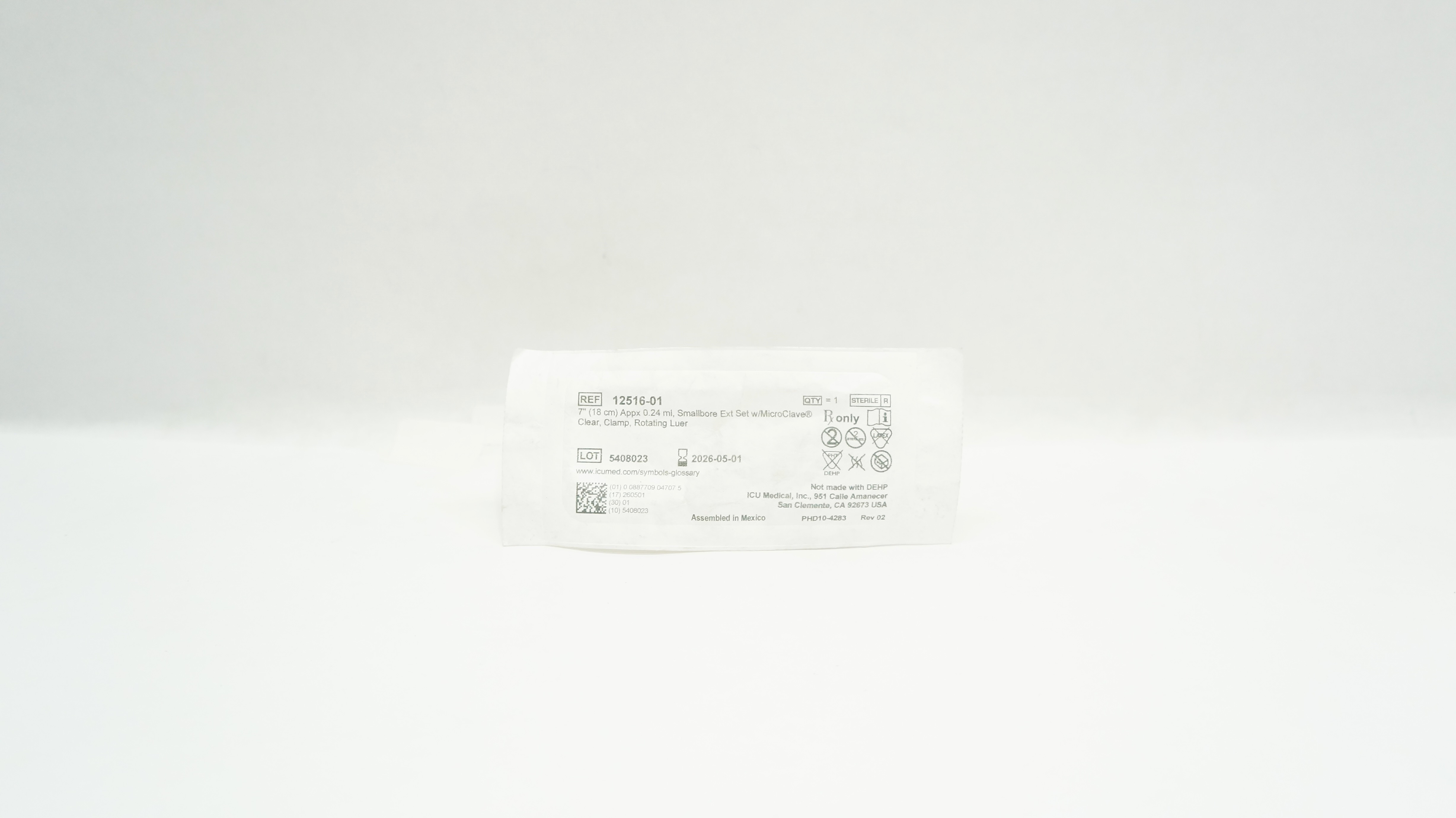 ICU Medical 12516-01 Smallbore Extension Set 7 inch x 0.24ml