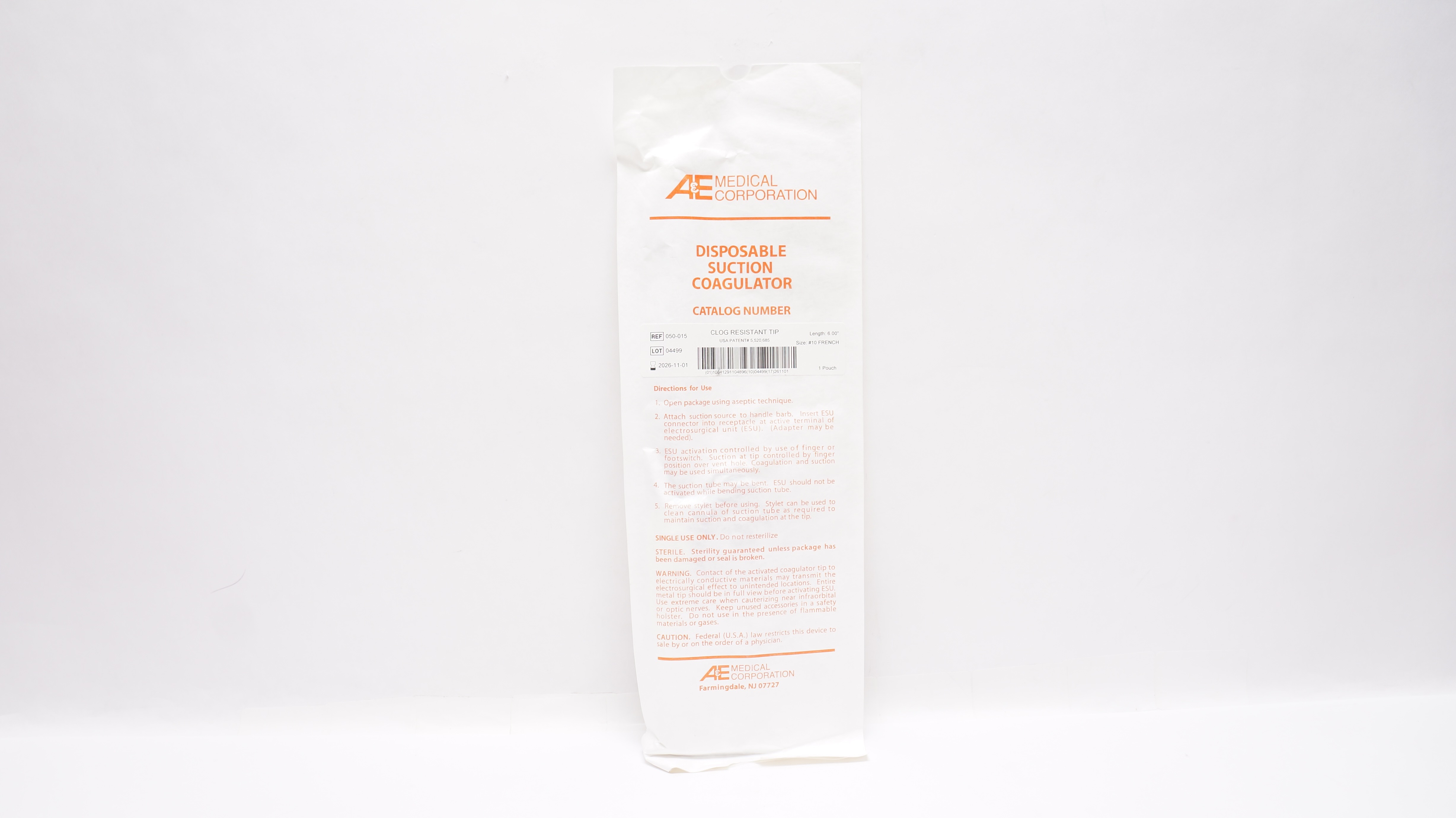 A&E Medical Corporation 050-015 Disposable Suction Coagulator 6.00inch Size 10Fr