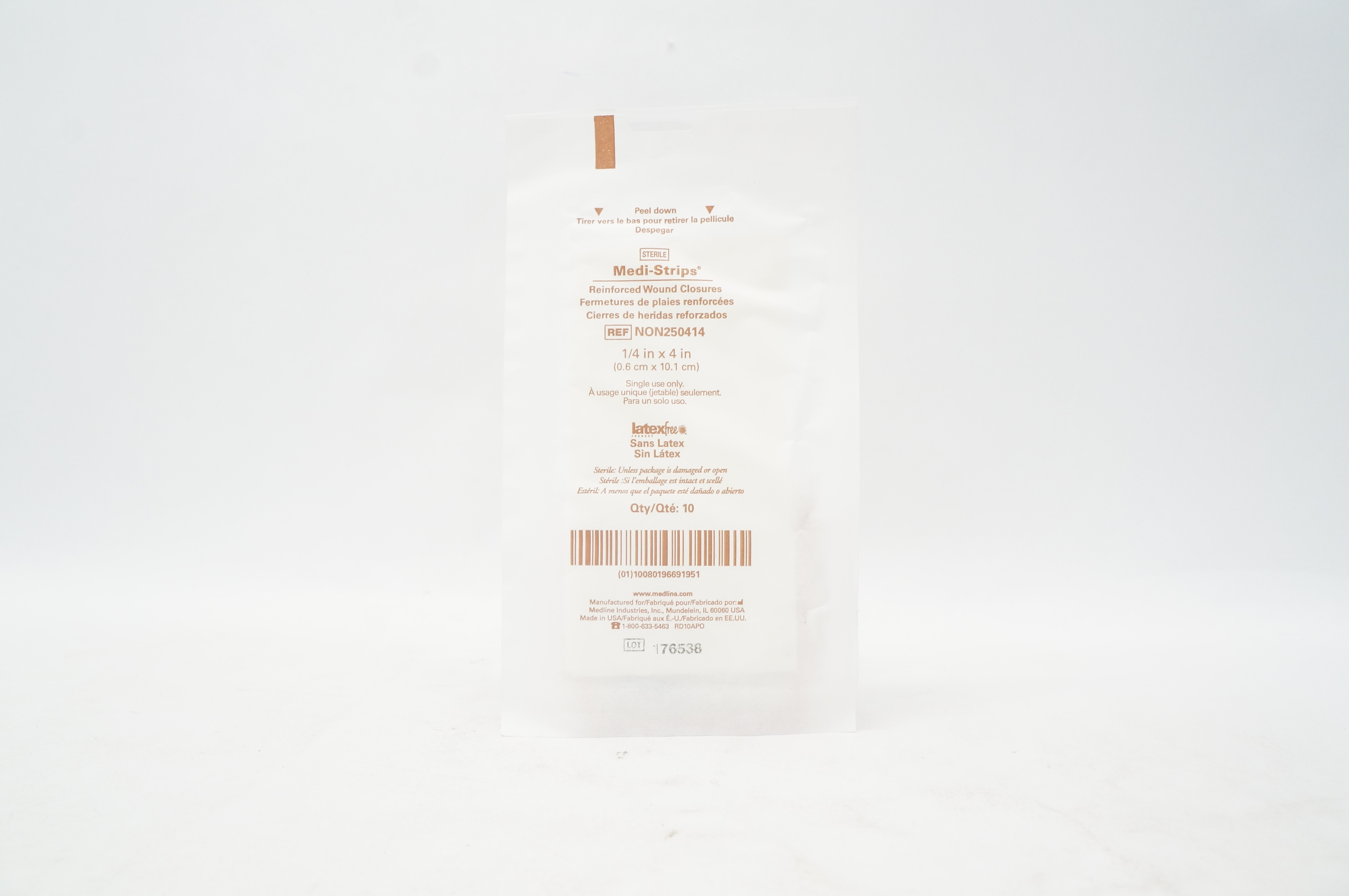 Medline NON250414 Medi-Strips Reinforced Wound Closures 1/4 x 4inch - Pack of 10