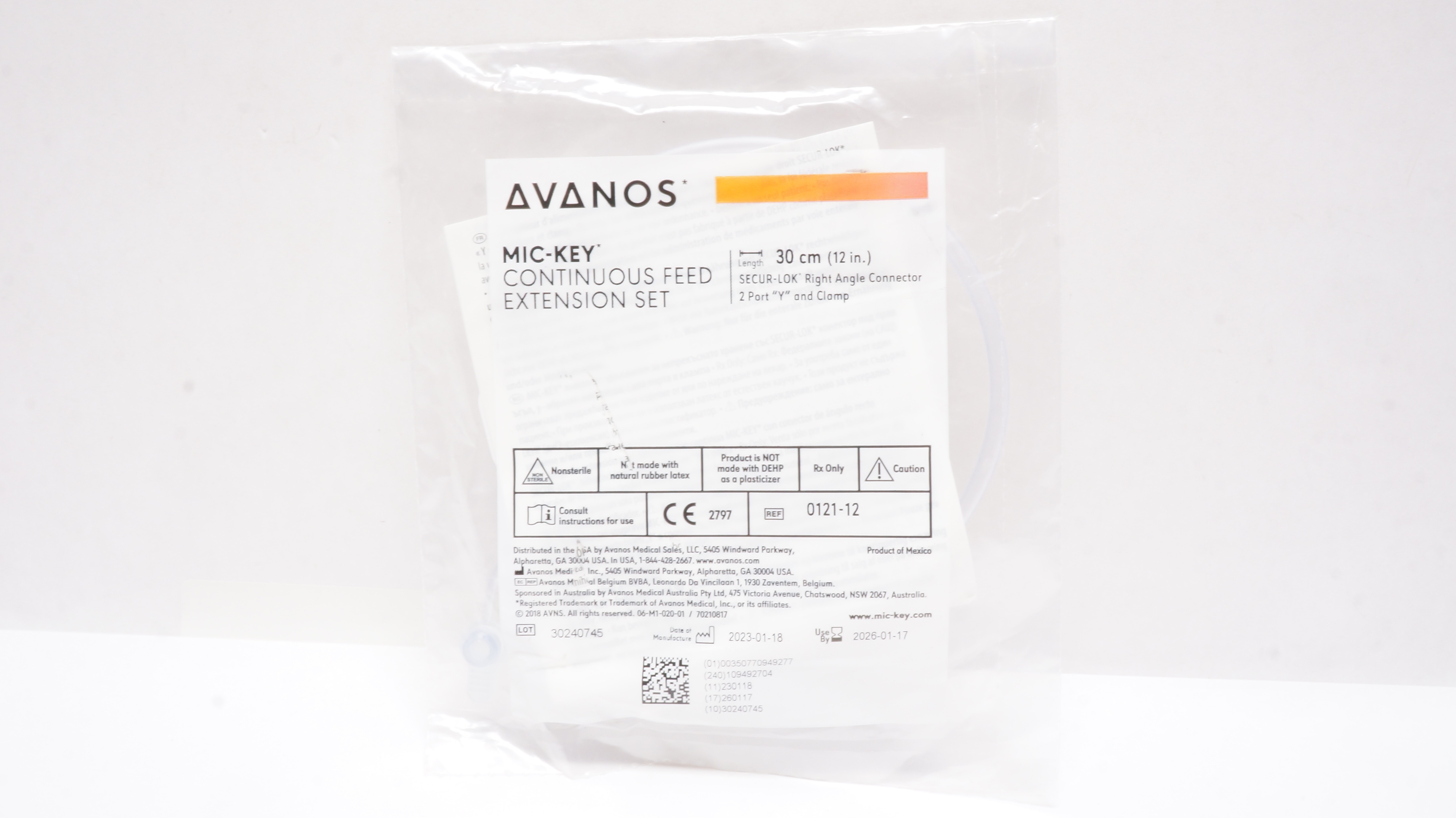 Avanos 0121-12 Mic-Key Continuous Feed Extension Set 12inch