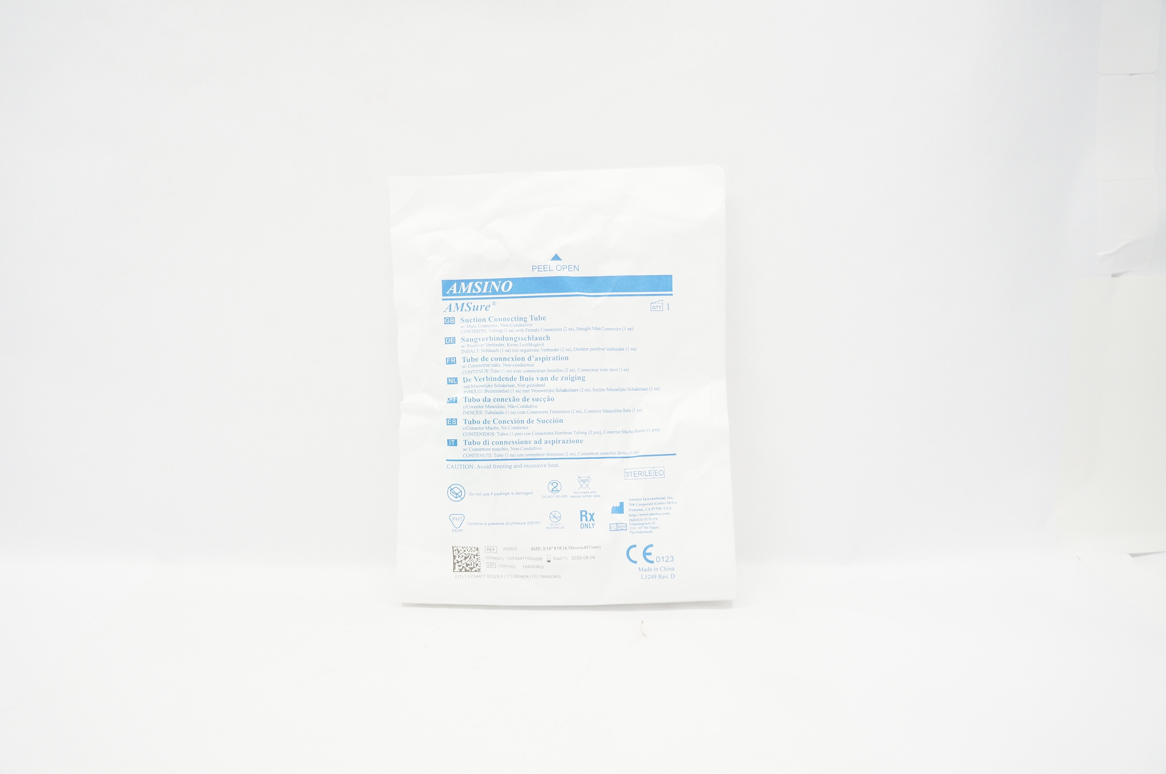 Amsino AS820 AMSure Suction Connecting Tube 3/16inch x 18inch