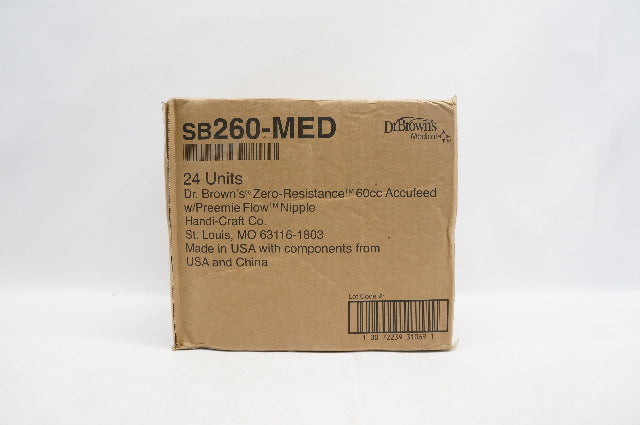Dr.Brown's Medical SB260-MED Zer-Resistance 60cc Accufeed w/Nipple - Box of 24