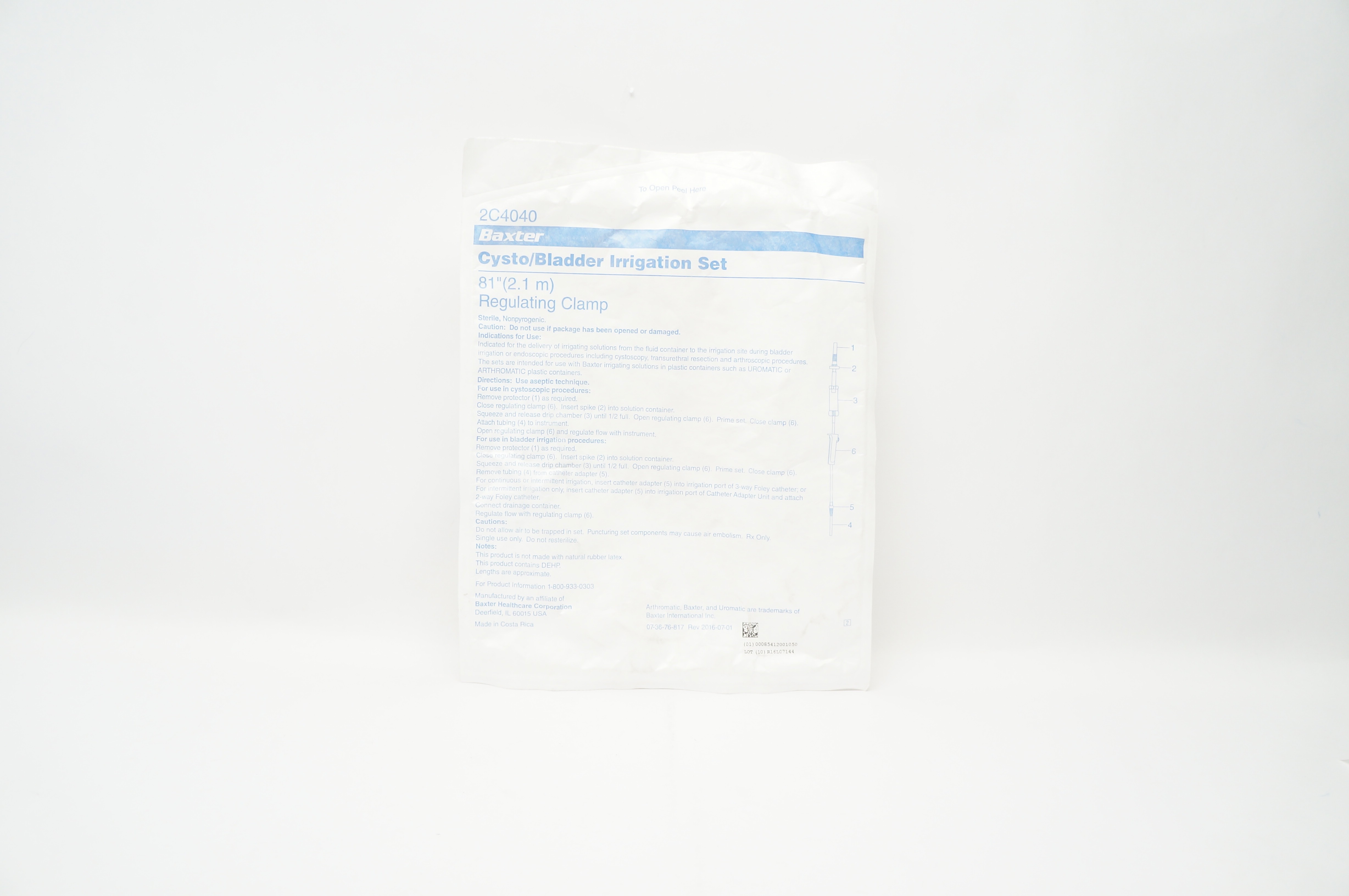 Baxter 2C4040 Cysto/Bladder Irrigation Set, Regulating Clamp, 81 inch