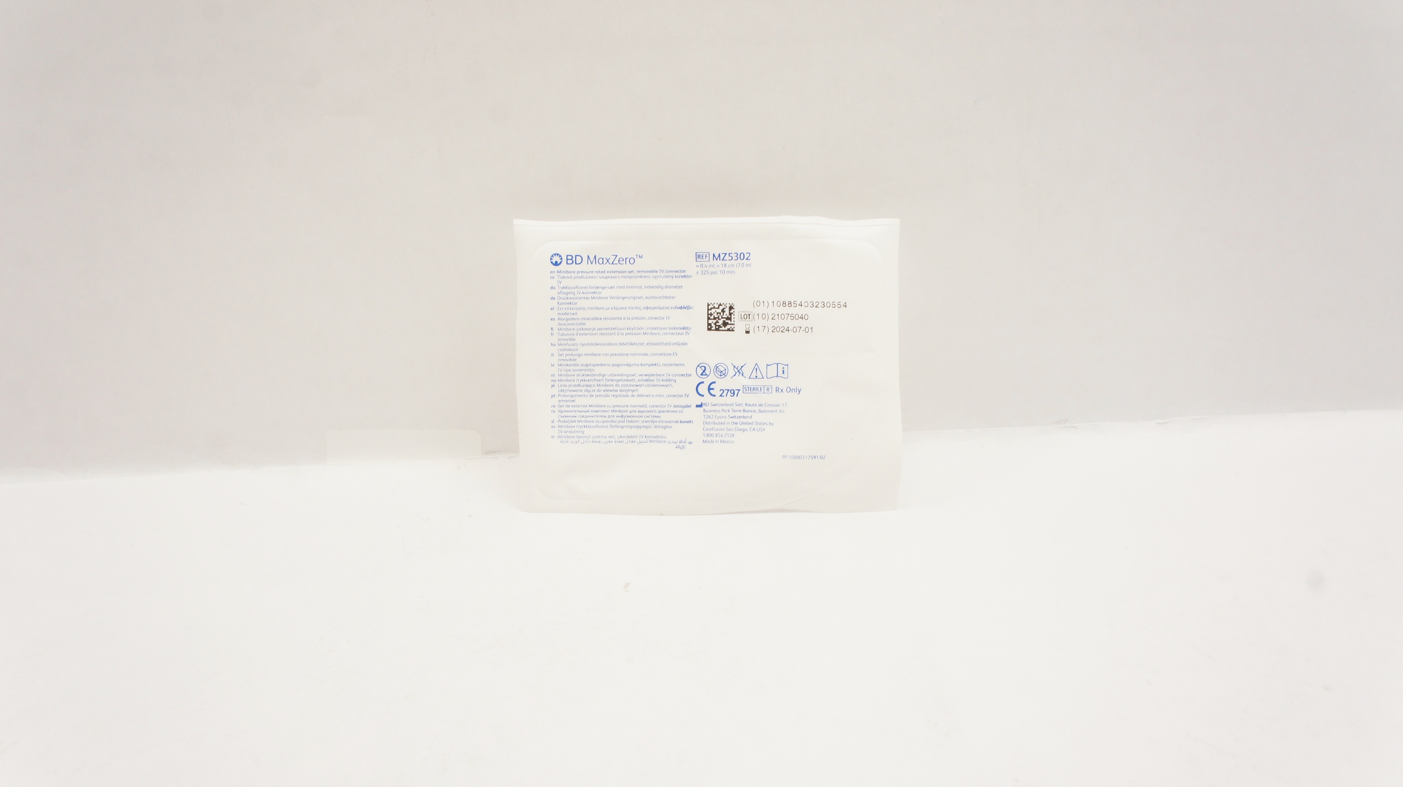 BD MZ5302 MaxZero Minibore Pressure Rated Extension Set 0.4ml x 7.0inch