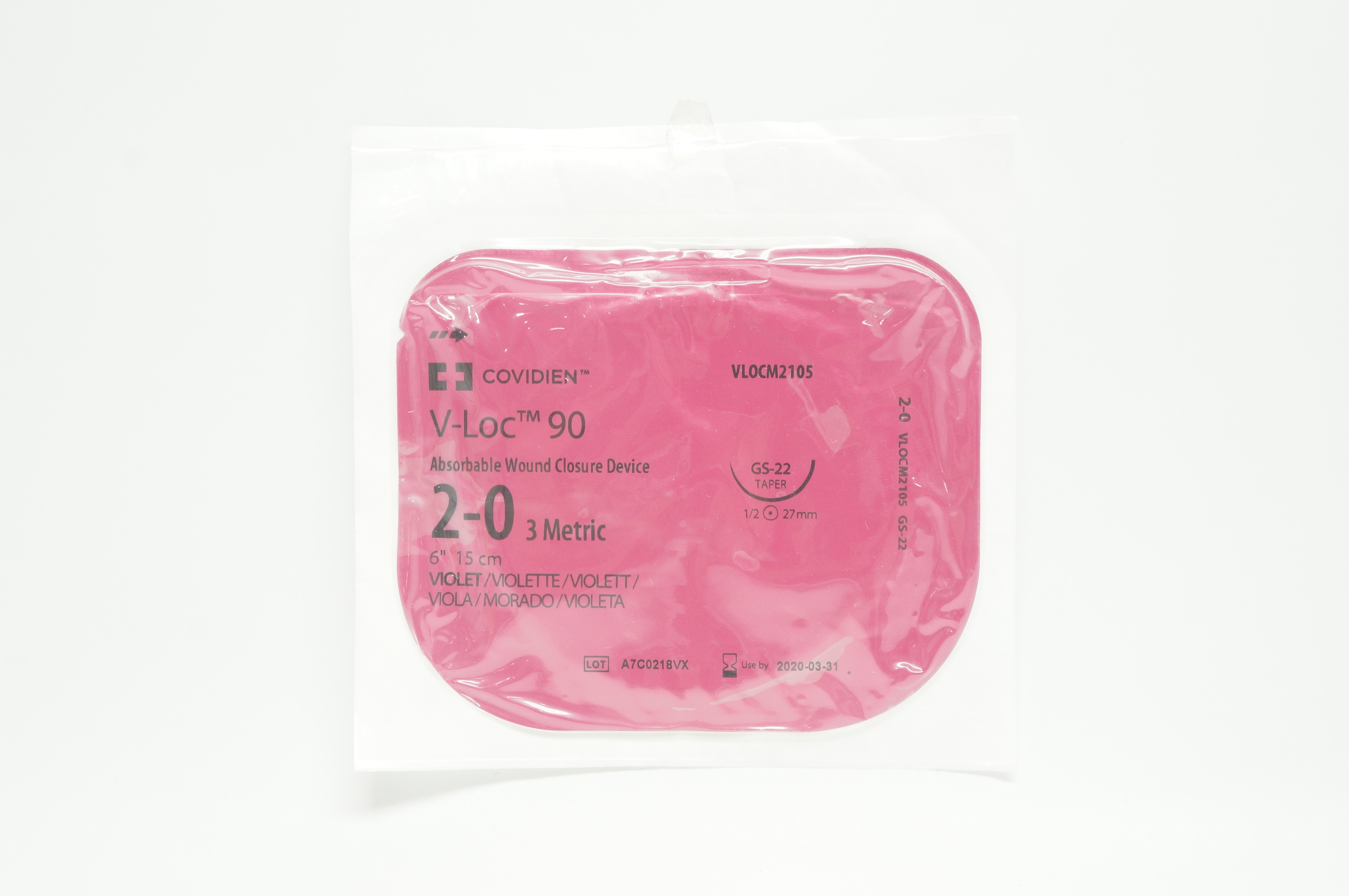 Covidien VLOCM2105 2-0 V-Loc 90 Absrobable Wound, GS-22, 1/2 27mm, 6inch (x)