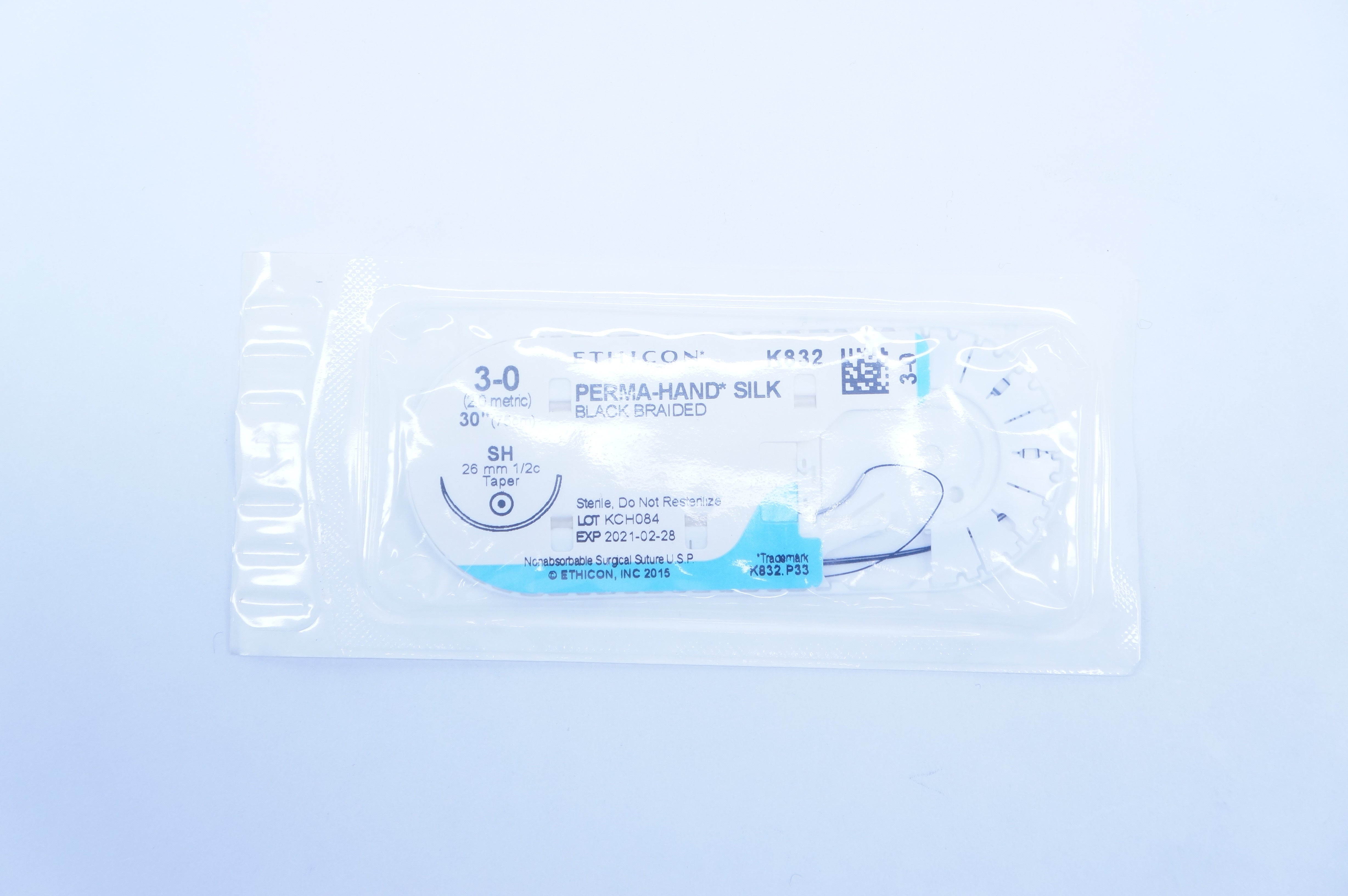 Ethicon K832 3-0 Perma-Hand Silk SH 26mm 1/2c Taper, 30inch