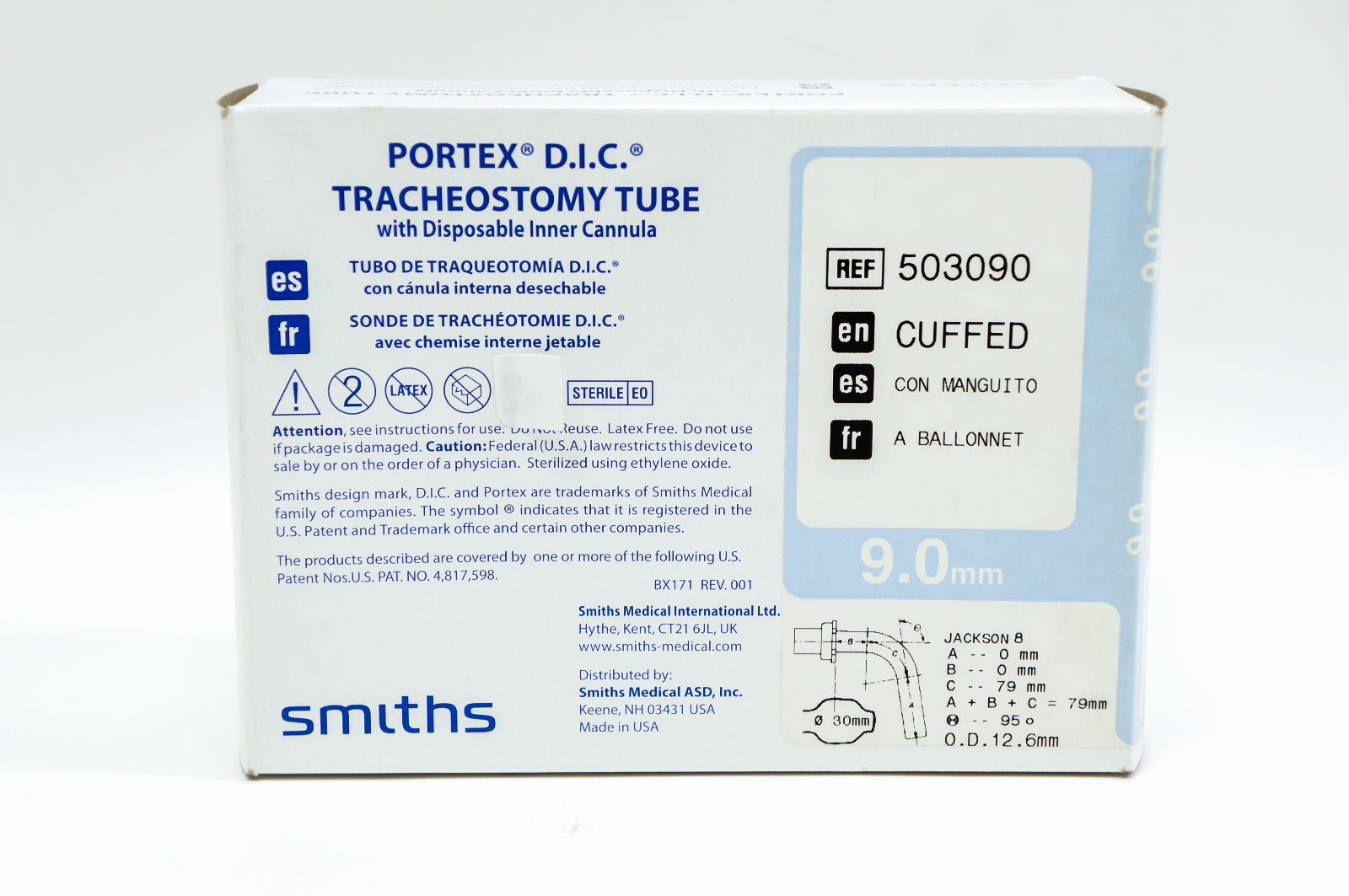 Smiths Medical 503090 Portex DIC Tracheostomy Tube, Cuffed 9.0mm (x)