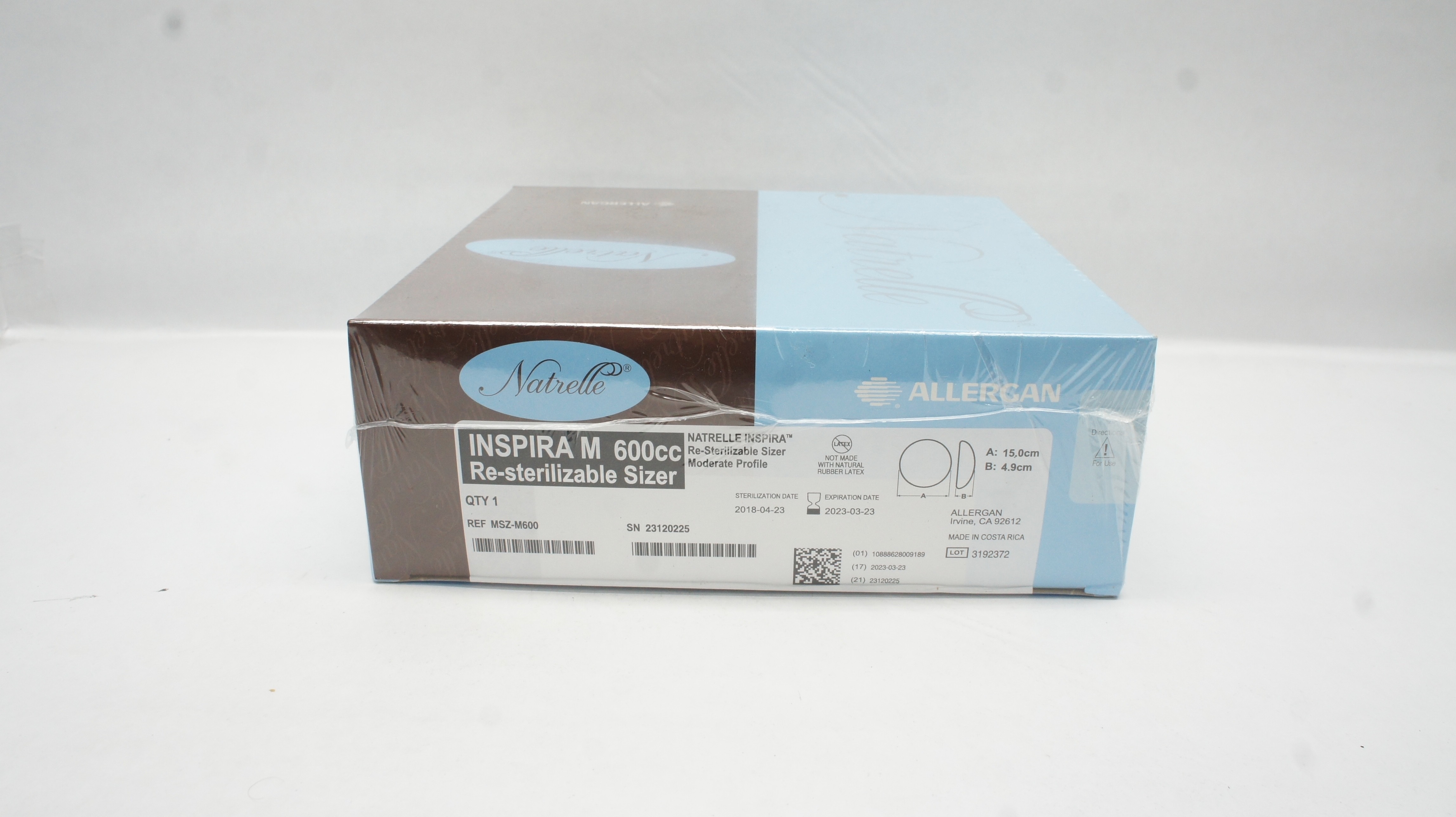 Allergan MSZ-M600 Natrelle Inspira M 600cc Re-Sterilizable Sizer 15.0 x 4.9cm(x)