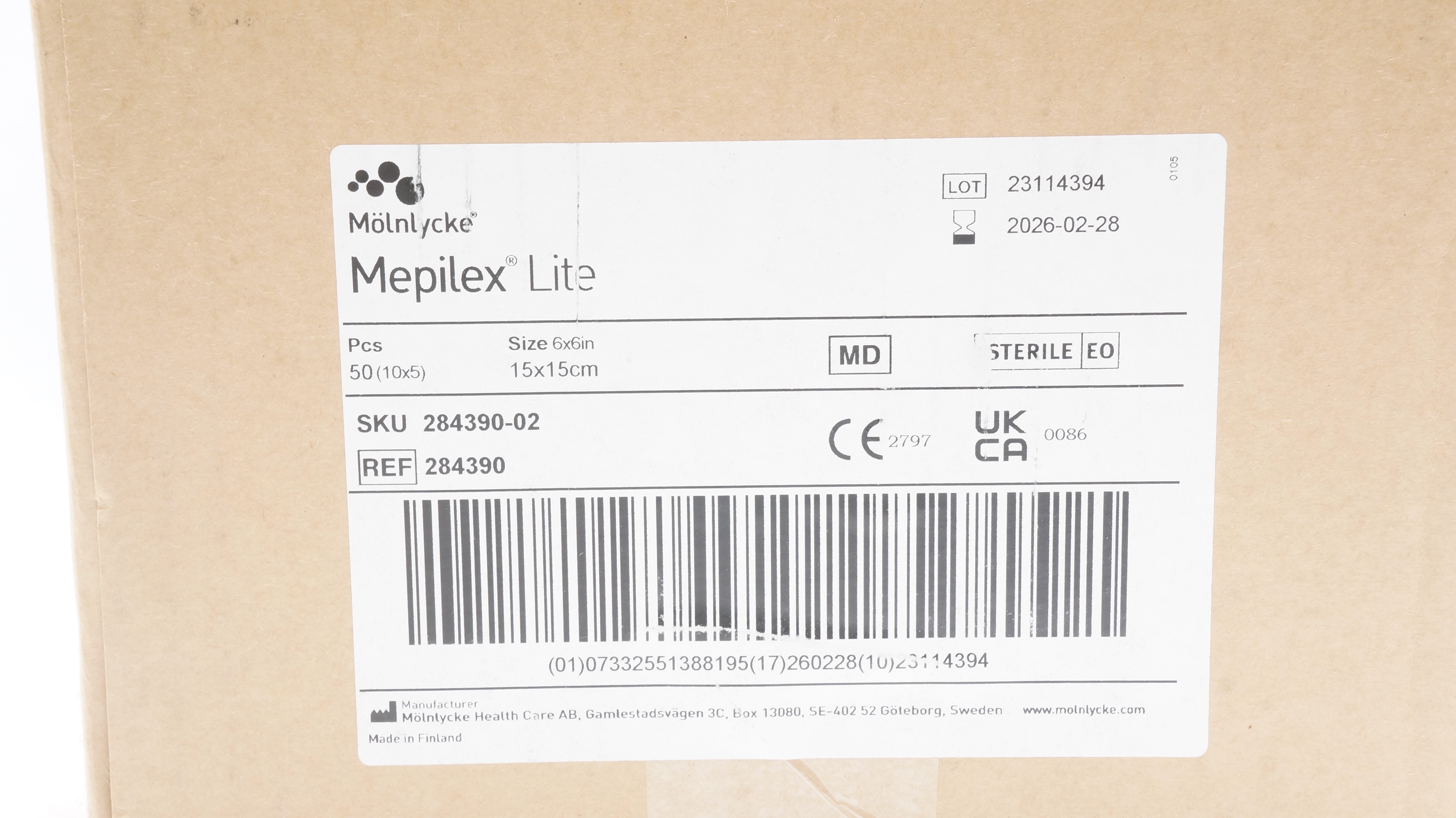 Molnlycke Health Care 284390 Mepilex Lite Foam Dressing 6 x 6inch - Case of 50