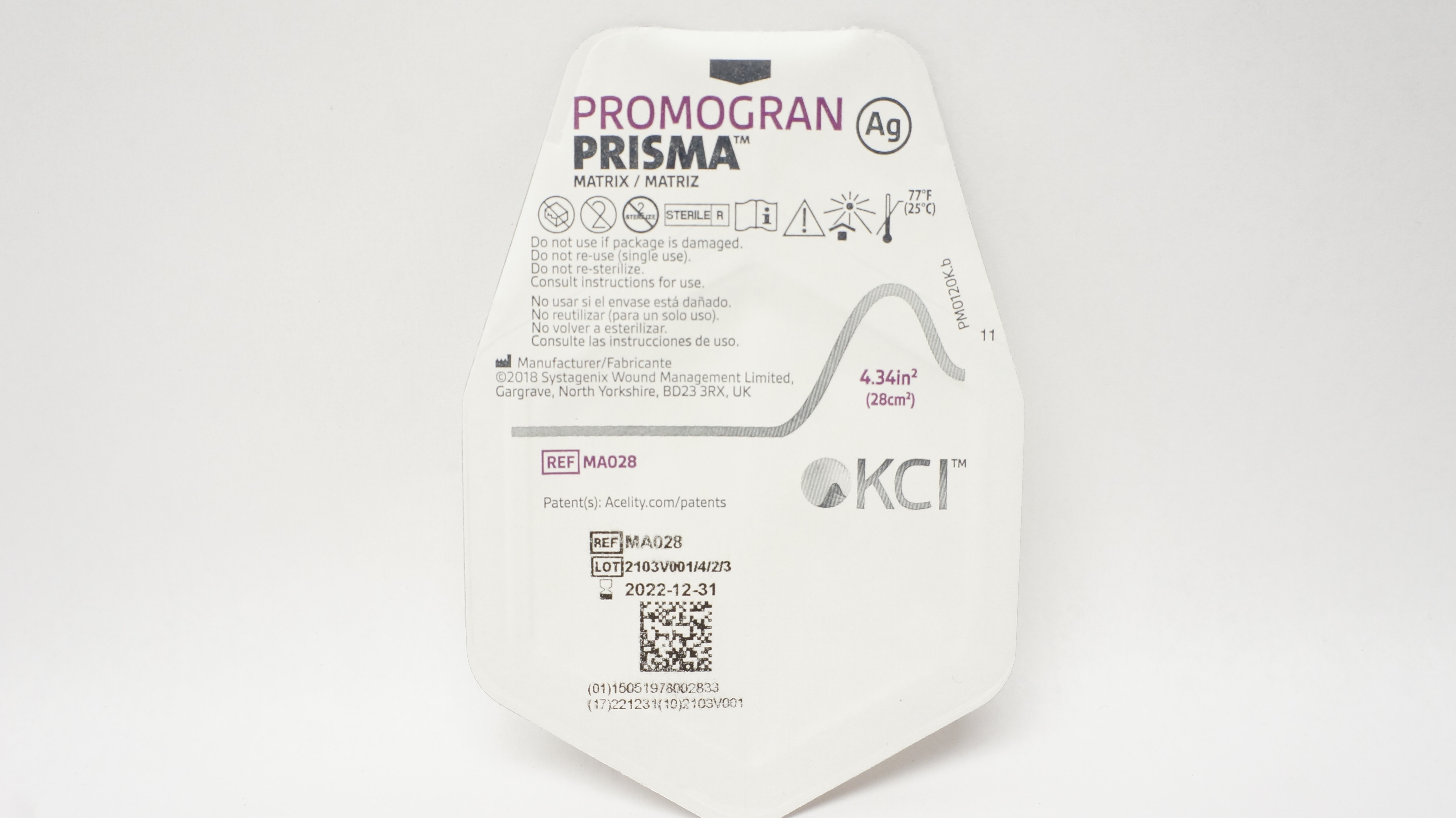 KCI MA028 Acelity Promogran Prisma Ag Matrix 4.34inch 2