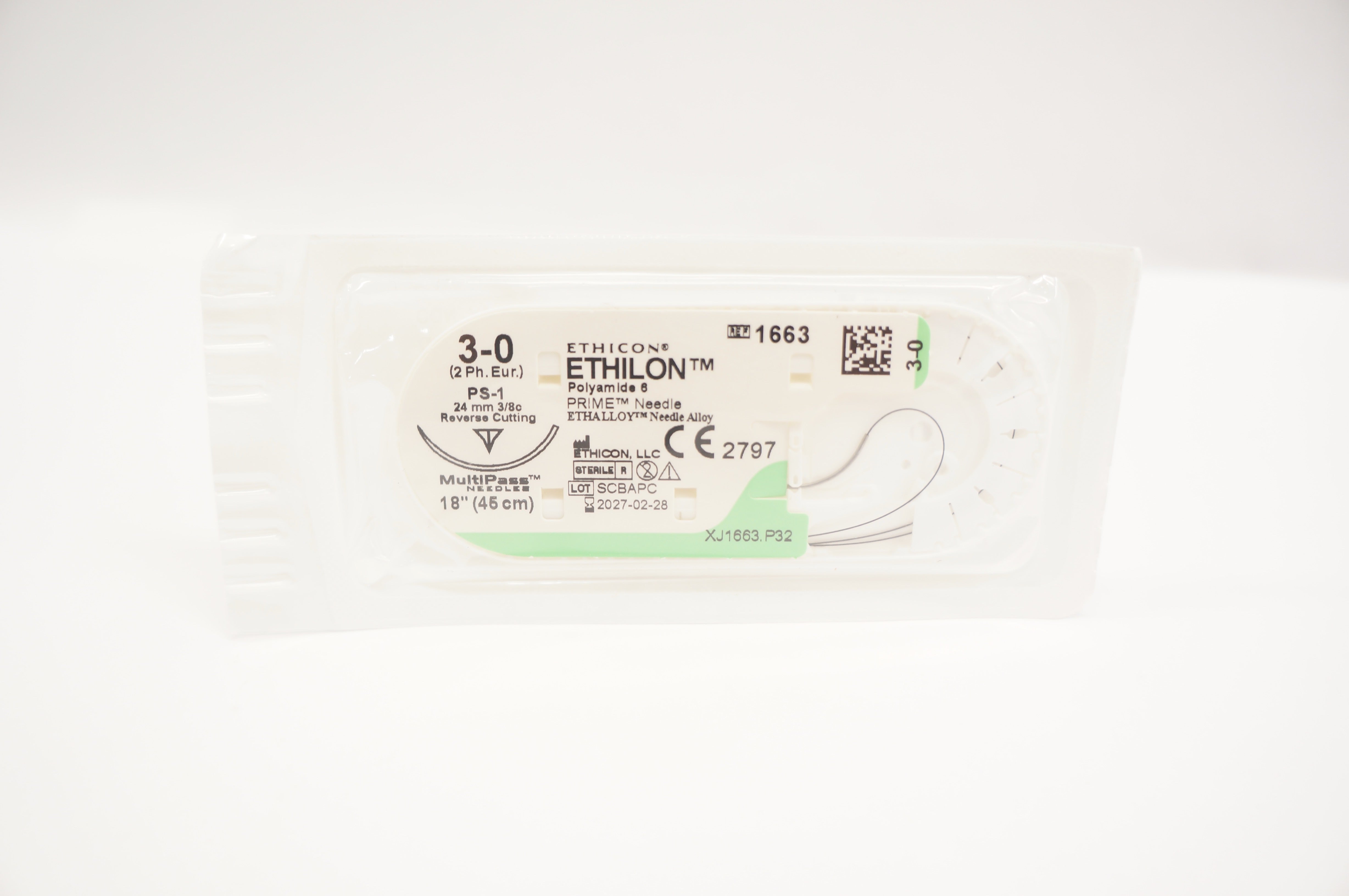 Ethicon 1663 3-0 Ethilon Polyamide6 Stre PS-1 24 mm 3/8c Reverse Cutting 18 inch